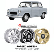 CUSTOM CLASSIC VINTAGE RESTOMOD RETRO OLD SCHOOL FORGED WHEELS RIMS for RELIANT REGAL 3 25 1962 - 1973

Custom forged wheels for Reliant Regal 3 25 1962 - 1973. Classic, vintage, restomod wheel designs made to order in custom sizes, offsets, colors and finishes.

We manufacture premium quality forged wheels rims for Reliant Regal 3 25 1962 - 1973 in any design, size, color.

THIS WHEEL DESIGN CAN BE CUSTOM-MADE FOR YOUR CAR IN ANY SIZE AND COLOR OPTIONS
Available in monoblock, 2-piece, 3-piece, duoblock, be