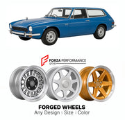 CUSTOM CLASSIC VINTAGE RESTOMOD RETRO OLD SCHOOL FORGED WHEELS RIMS for RELIANT SCIMITAR GTE SE5 1968 - 1975

Custom forged wheels for Reliant Scimitar GTE SE5 1968 - 1975. Classic, vintage, restomod wheel designs made to order in custom sizes, offsets, colors and finishes.

We manufacture premium quality forged wheels rims for Reliant Scimitar GTE SE5 1968 - 1975 in any design, size, color.

THIS WHEEL DESIGN CAN BE CUSTOM-MADE FOR YOUR CAR IN ANY SIZE AND COLOR OPTIONS
Available in monoblock, 2-piece, 3-p