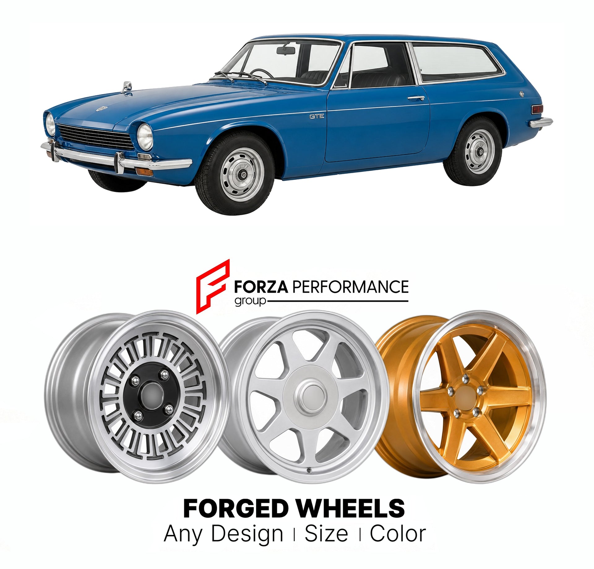 CUSTOM CLASSIC VINTAGE RESTOMOD RETRO OLD SCHOOL FORGED WHEELS RIMS for RELIANT SCIMITAR GTE SE5 1968 - 1975

Custom forged wheels for Reliant Scimitar GTE SE5 1968 - 1975. Classic, vintage, restomod wheel designs made to order in custom sizes, offsets, colors and finishes.

We manufacture premium quality forged wheels rims for Reliant Scimitar GTE SE5 1968 - 1975 in any design, size, color.

THIS WHEEL DESIGN CAN BE CUSTOM-MADE FOR YOUR CAR IN ANY SIZE AND COLOR OPTIONS
Available in monoblock, 2-piece, 3-p