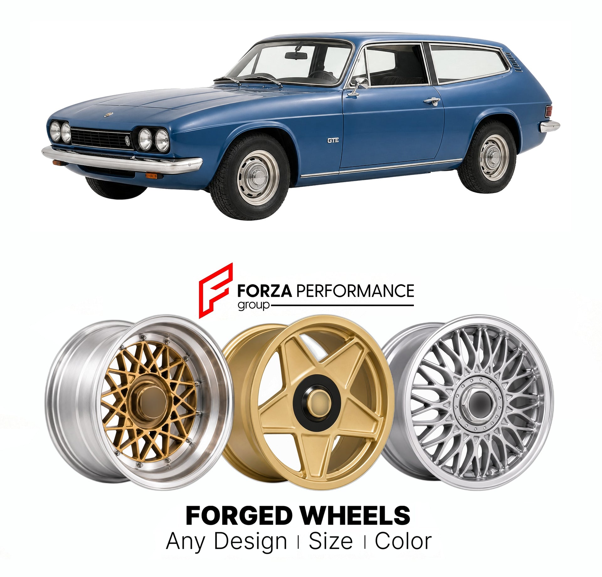 CUSTOM CLASSIC VINTAGE RESTOMOD RETRO OLD SCHOOL FORGED WHEELS RIMS for RELIANT SCIMITAR GTE SE5 SE6 1968 - 1986

Custom forged wheels for Reliant Scimitar GTE SE5 SE6 1968 - 1986. Classic, vintage, restomod wheel designs made to order in custom sizes, offsets, colors and finishes.

We manufacture premium quality forged wheels rims for Reliant Scimitar GTE SE5 SE6 1968 - 1986 in any design, size, color.

THIS WHEEL DESIGN CAN BE CUSTOM-MADE FOR YOUR CAR IN ANY SIZE AND COLOR OPTIONS
Available in monoblock, 