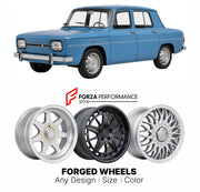 CUSTOM CLASSIC VINTAGE RESTOMOD RETRO OLD SCHOOL FORGED WHEELS RIMS for RENAULT 10 1965 - 1971

Custom forged wheels for Renault 10 1965 - 1971. Classic, vintage, restomod wheel designs made to order in custom sizes, offsets, colors and finishes.

We manufacture premium quality forged wheels rims for Renault 10 1965 - 1971 in any design, size, color.

THIS WHEEL DESIGN CAN BE CUSTOM-MADE FOR YOUR CAR IN ANY SIZE AND COLOR OPTIONS
Available in monoblock, 2-piece, 3-piece, duoblock, beadlock
3D wheel renderin