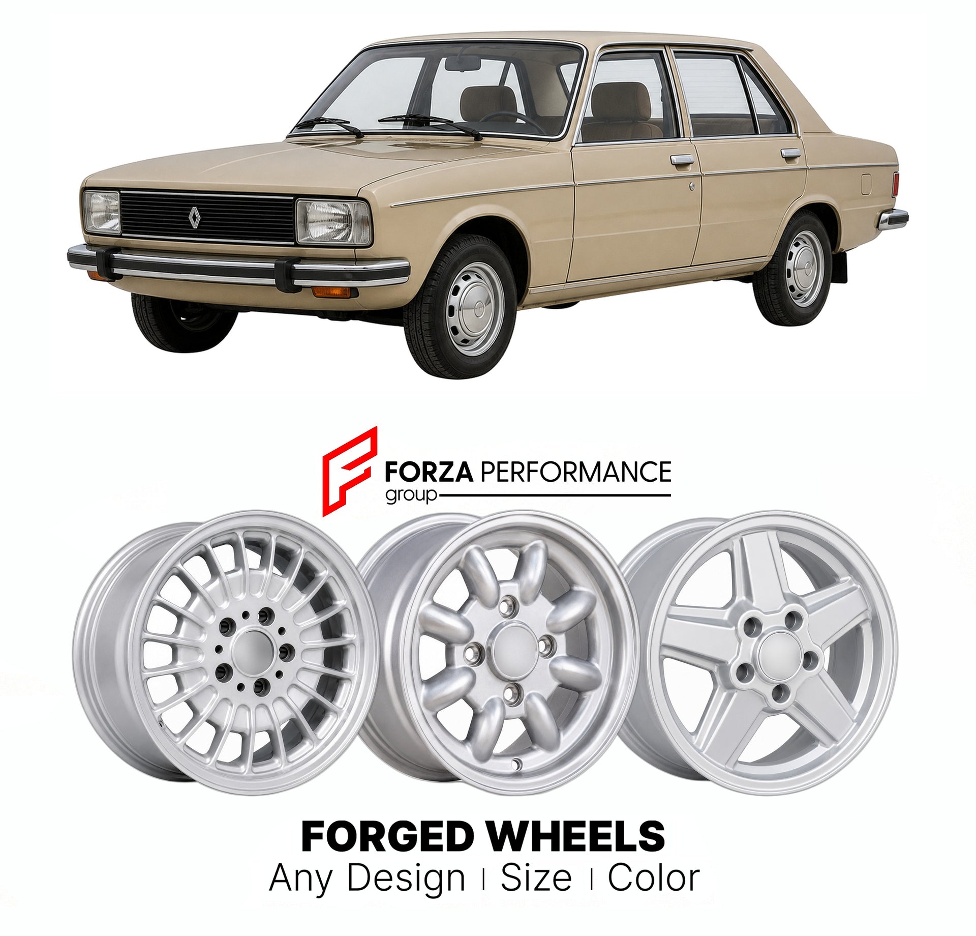 CUSTOM CLASSIC VINTAGE RESTOMOD RETRO OLD SCHOOL FORGED WHEELS RIMS for RENAULT 18 1978 - 1989

Custom forged wheels for Renault 18 1978 - 1989. Classic, vintage, restomod wheel designs made to order in custom sizes, offsets, colors and finishes.

We manufacture premium quality forged wheels rims for Renault 18 1978 - 1989 in any design, size, color.

THIS WHEEL DESIGN CAN BE CUSTOM-MADE FOR YOUR CAR IN ANY SIZE AND COLOR OPTIONS
Available in monoblock, 2-piece, 3-piece, duoblock, beadlock
3D wheel renderin