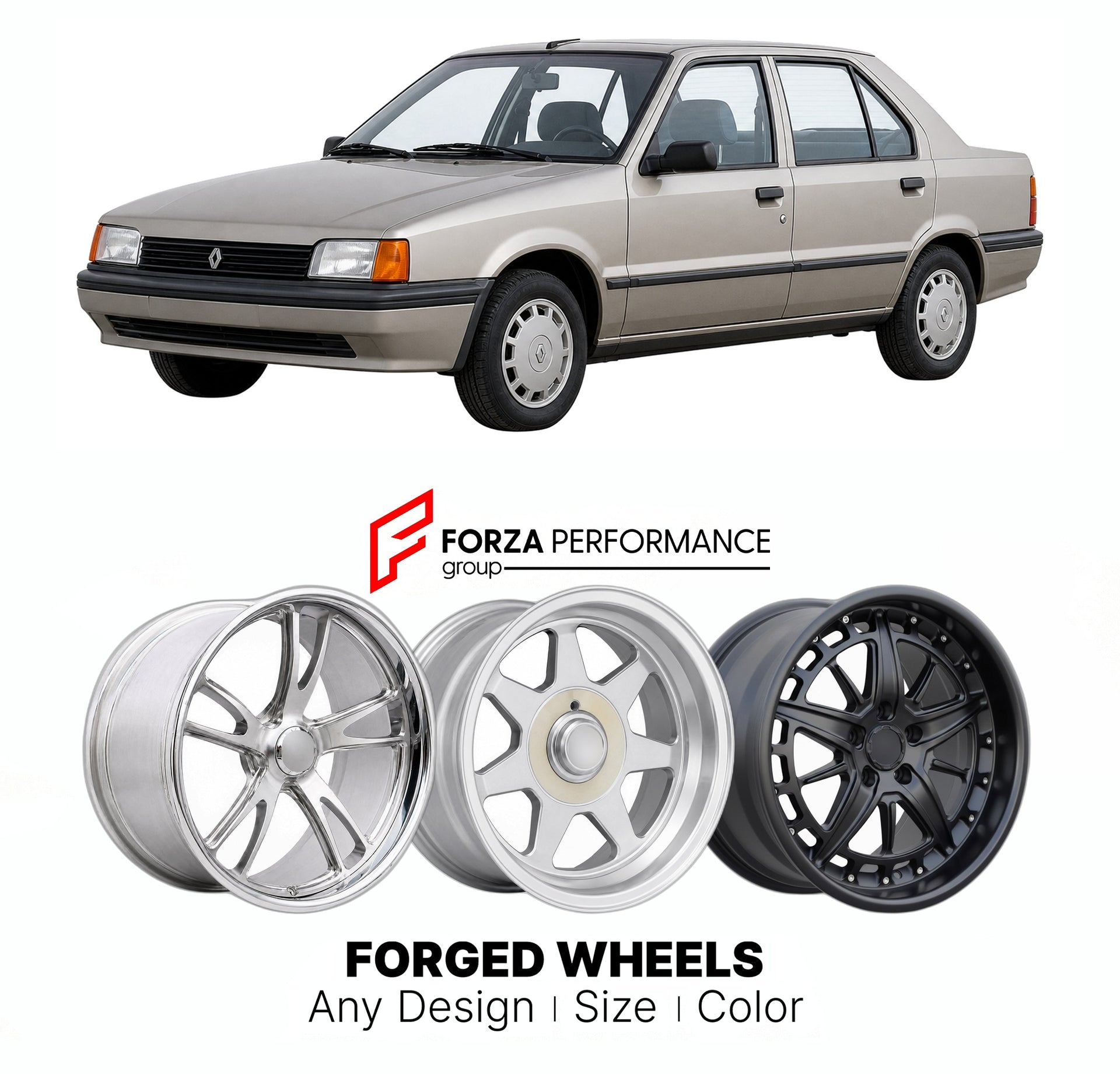 CUSTOM CLASSIC VINTAGE RESTOMOD RETRO OLD SCHOOL FORGED WHEELS RIMS for RENAULT 19 CHAMADE 1988 - 1995

Custom forged wheels for Renault 19 Chamade 1988 - 1995. Classic, vintage, restomod wheel designs made to order in custom sizes, offsets, colors and finishes.

We manufacture premium quality forged wheels rims for Renault 19 Chamade 1988 - 1995 in any design, size, color.

THIS WHEEL DESIGN CAN BE CUSTOM-MADE FOR YOUR CAR IN ANY SIZE AND COLOR OPTIONS
Available in monoblock, 2-piece, 3-piece, duoblock, be