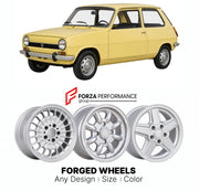 CUSTOM CLASSIC VINTAGE RESTOMOD RETRO OLD SCHOOL FORGED WHEELS RIMS for RENAULT 5 MK 1 1972 - 1985

Custom forged wheels for Renault 5 MK 1 1972 - 1985. Classic, vintage, restomod wheel designs made to order in custom sizes, offsets, colors and finishes.

We manufacture premium quality forged wheels rims for Renault 5 MK 1 1972 - 1985 in any design, size, color.

THIS WHEEL DESIGN CAN BE CUSTOM-MADE FOR YOUR CAR IN ANY SIZE AND COLOR OPTIONS
Available in monoblock, 2-piece, 3-piece, duoblock, beadlock
3D wh