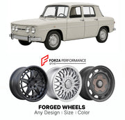 CUSTOM CLASSIC VINTAGE RESTOMOD RETRO OLD SCHOOL FORGED WHEELS RIMS for RENAULT 8 10 1962 - 1973

Custom forged wheels for Renault 8 10 1962 - 1973. Classic, vintage, restomod wheel designs made to order in custom sizes, offsets, colors and finishes.

We manufacture premium quality forged wheels rims for Renault 8 10 1962 - 1973 in any design, size, color.

THIS WHEEL DESIGN CAN BE CUSTOM-MADE FOR YOUR CAR IN ANY SIZE AND COLOR OPTIONS
Available in monoblock, 2-piece, 3-piece, duoblock, beadlock
3D wheel re