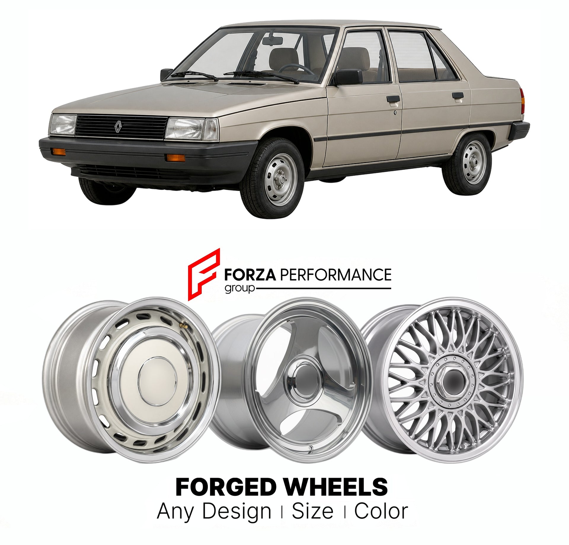 CUSTOM CLASSIC VINTAGE RESTOMOD RETRO OLD SCHOOL FORGED WHEELS RIMS for RENAULT 9 1981 - 1988

Custom forged wheels for Renault 9 1981 - 1988. Classic, vintage, restomod wheel designs made to order in custom sizes, offsets, colors and finishes.

We manufacture premium quality forged wheels rims for Renault 9 1981 - 1988 in any design, size, color.

THIS WHEEL DESIGN CAN BE CUSTOM-MADE FOR YOUR CAR IN ANY SIZE AND COLOR OPTIONS
Available in monoblock, 2-piece, 3-piece, duoblock, beadlock
3D wheel renderings 
