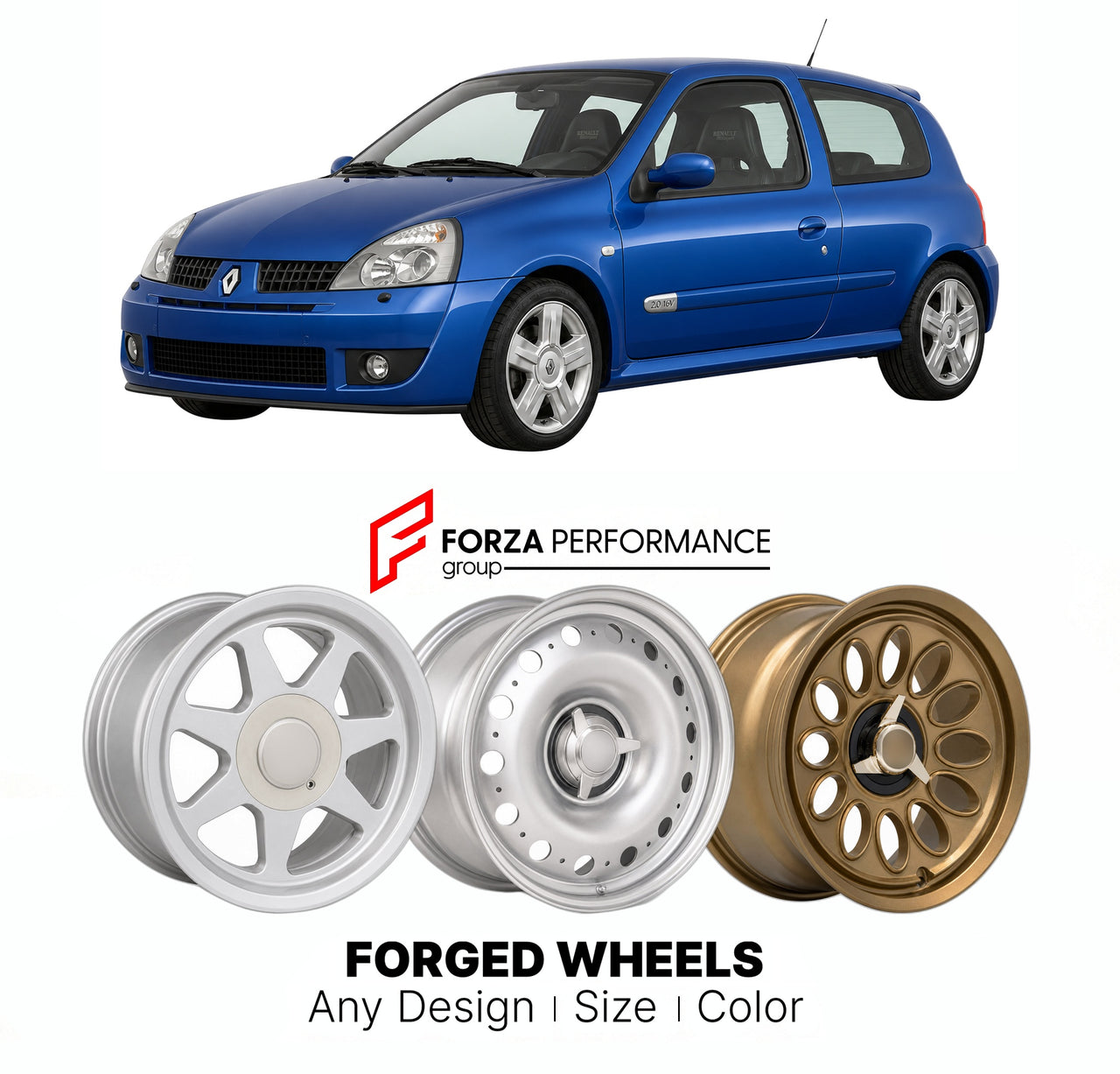 CUSTOM CLASSIC VINTAGE RESTOMOD RETRO OLD SCHOOL FORGED WHEELS RIMS for RENAULT CLIO SPORT 172 1999 - 2005

Custom forged wheels for Renault Clio Sport 172 1999 - 2005. Classic, vintage, restomod wheel designs made to order in custom sizes, offsets, colors and finishes.

We manufacture premium quality forged wheels rims for Renault Clio Sport 172 1999 - 2005 in any design, size, color.

THIS WHEEL DESIGN CAN BE CUSTOM-MADE FOR YOUR CAR IN ANY SIZE AND COLOR OPTIONS
Available in monoblock, 2-piece, 3-piece, 