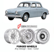 CUSTOM CLASSIC VINTAGE RESTOMOD RETRO OLD SCHOOL FORGED WHEELS RIMS for RENAULT DAUPHINE 1956 - 1967

Custom forged wheels for Renault Dauphine 1956 - 1967. Classic, vintage, restomod wheel designs made to order in custom sizes, offsets, colors and finishes.

We manufacture premium quality forged wheels rims for Renault Dauphine 1956 - 1967 in any design, size, color.

THIS WHEEL DESIGN CAN BE CUSTOM-MADE FOR YOUR CAR IN ANY SIZE AND COLOR OPTIONS
Available in monoblock, 2-piece, 3-piece, duoblock, beadlock