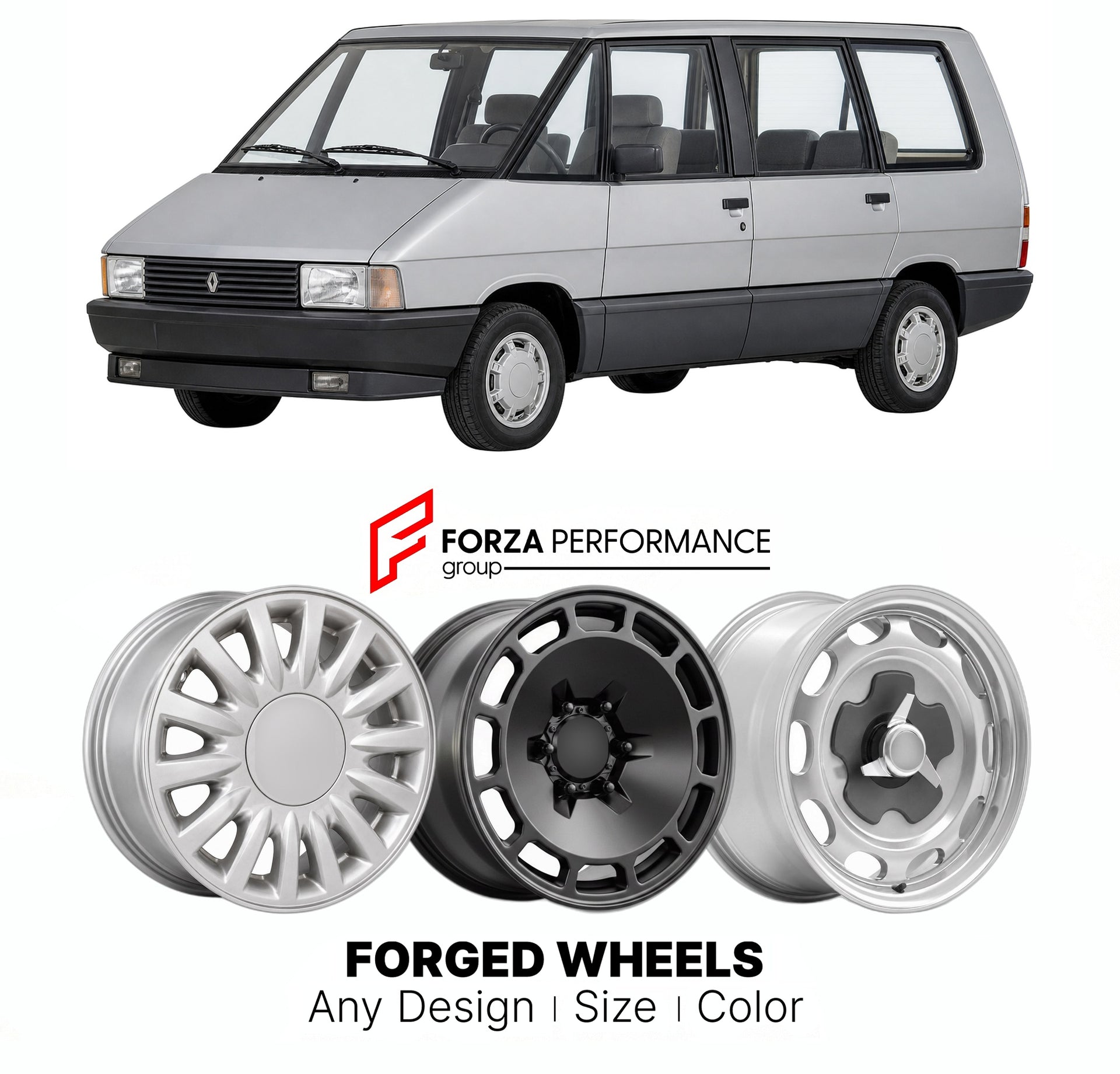 CUSTOM CLASSIC VINTAGE RESTOMOD RETRO OLD SCHOOL FORGED WHEELS RIMS for RENAULT ESPACE MK 1 1984 - 1991

Custom forged wheels for Renault Espace MK 1 1984 - 1991. Classic, vintage, restomod wheel designs made to order in custom sizes, offsets, colors and finishes.

We manufacture premium quality forged wheels rims for Renault Espace MK 1 1984 - 1991 in any design, size, color.

THIS WHEEL DESIGN CAN BE CUSTOM-MADE FOR YOUR CAR IN ANY SIZE AND COLOR OPTIONS
Available in monoblock, 2-piece, 3-piece, duoblock,