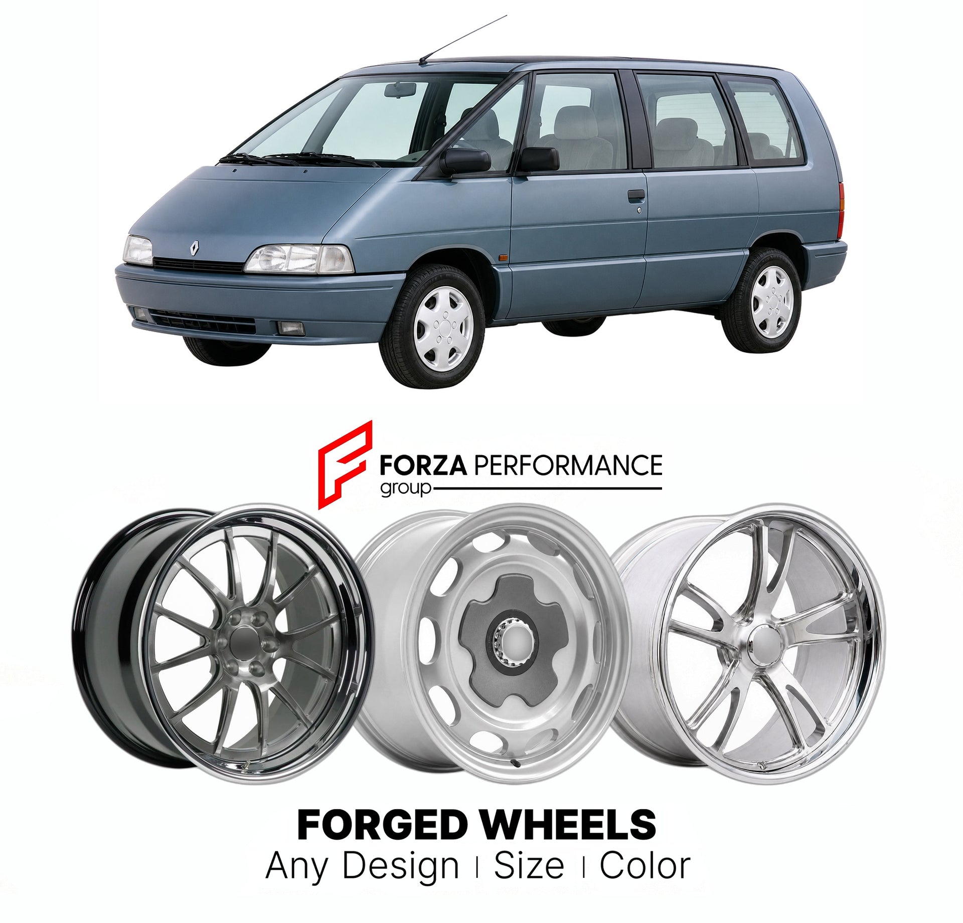 CUSTOM CLASSIC VINTAGE RESTOMOD RETRO OLD SCHOOL FORGED WHEELS RIMS for RENAULT ESPACE MK 2 1991 - 1996

Custom forged wheels for Renault Espace MK 2 1991 - 1996. Classic, vintage, restomod wheel designs made to order in custom sizes, offsets, colors and finishes.

We manufacture premium quality forged wheels rims for Renault Espace MK 2 1991 - 1996 in any design, size, color.

THIS WHEEL DESIGN CAN BE CUSTOM-MADE FOR YOUR CAR IN ANY SIZE AND COLOR OPTIONS
Available in monoblock, 2-piece, 3-piece, duoblock,