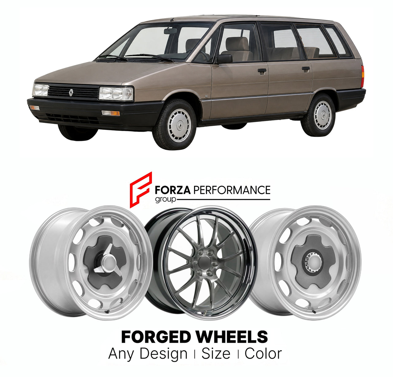CUSTOM CLASSIC VINTAGE RESTOMOD RETRO OLD SCHOOL FORGED WHEELS RIMS for RENAULT LARGE MPV 21 1986 - 1995

Custom forged wheels for Renault Large MPV 21 1986 - 1995. Classic, vintage, restomod wheel designs made to order in custom sizes, offsets, colors and finishes.

We manufacture premium quality forged wheels rims for Renault Large MPV 21 1986 - 1995 in any design, size, color.

THIS WHEEL DESIGN CAN BE CUSTOM-MADE FOR YOUR CAR IN ANY SIZE AND COLOR OPTIONS
Available in monoblock, 2-piece, 3-piece, duoblo