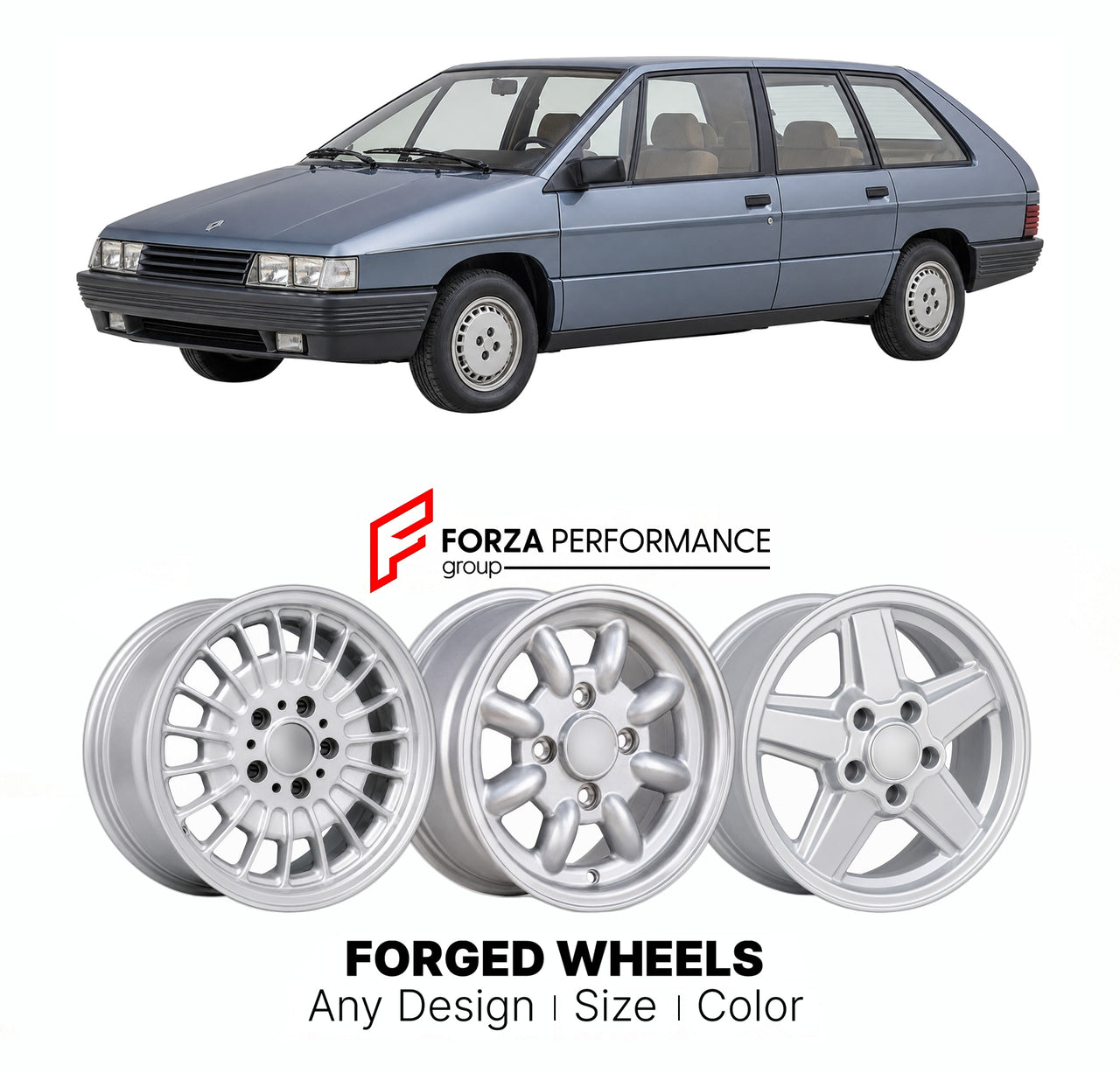 CUSTOM CLASSIC VINTAGE RESTOMOD RETRO OLD SCHOOL FORGED WHEELS RIMS for RENAULT LARGE MPV 25 1983 - 1992

Custom forged wheels for Renault Large MPV 25 1983 - 1992. Classic, vintage, restomod wheel designs made to order in custom sizes, offsets, colors and finishes.

We manufacture premium quality forged wheels rims for Renault Large MPV 25 1983 - 1992 in any design, size, color.

THIS WHEEL DESIGN CAN BE CUSTOM-MADE FOR YOUR CAR IN ANY SIZE AND COLOR OPTIONS
Available in monoblock, 2-piece, 3-piece, duoblo