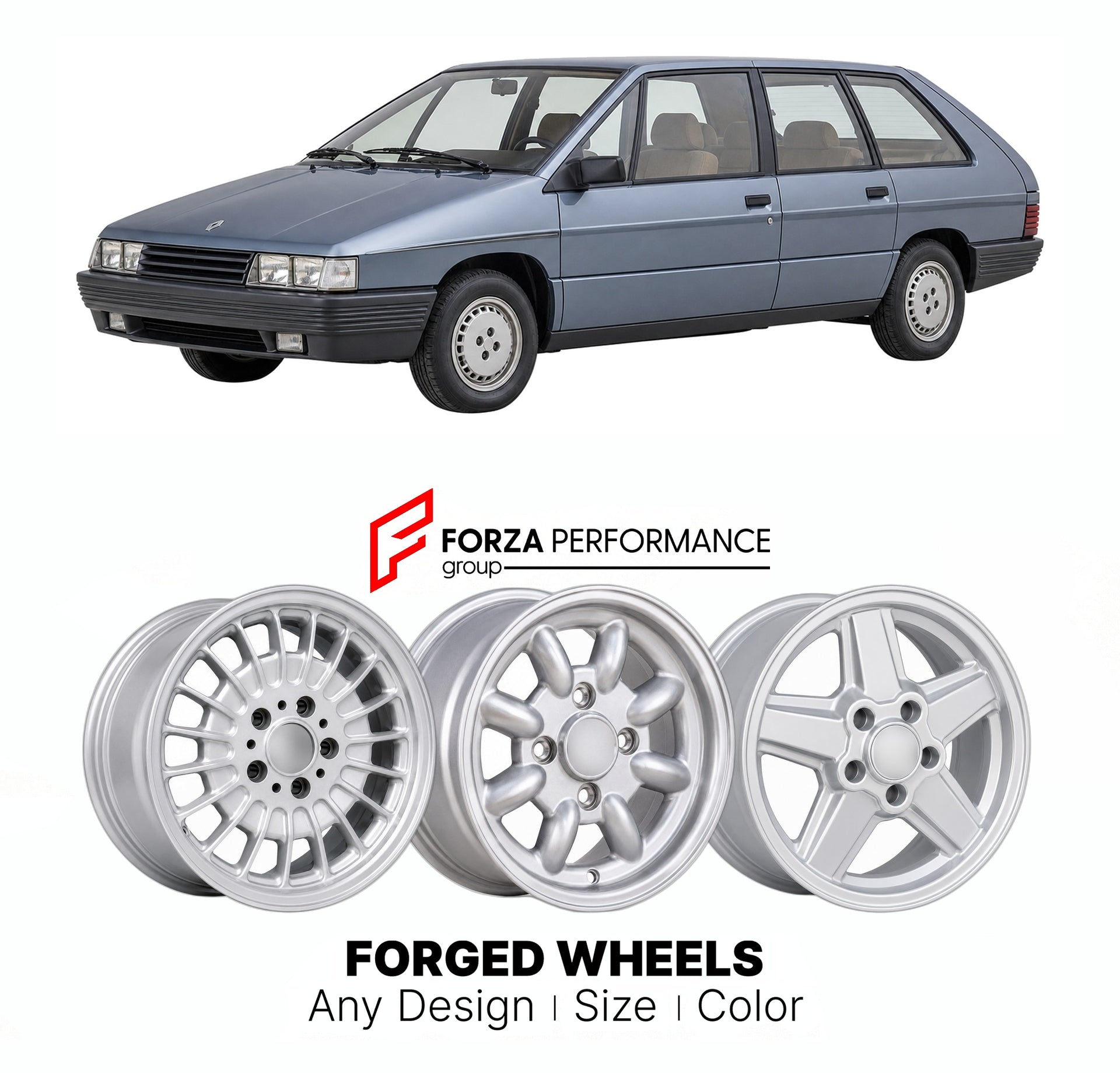 CUSTOM CLASSIC VINTAGE RESTOMOD RETRO OLD SCHOOL FORGED WHEELS RIMS for RENAULT LARGE MPV 25 1983 - 1992

Custom forged wheels for Renault Large MPV 25 1983 - 1992. Classic, vintage, restomod wheel designs made to order in custom sizes, offsets, colors and finishes.

We manufacture premium quality forged wheels rims for Renault Large MPV 25 1983 - 1992 in any design, size, color.

THIS WHEEL DESIGN CAN BE CUSTOM-MADE FOR YOUR CAR IN ANY SIZE AND COLOR OPTIONS
Available in monoblock, 2-piece, 3-piece, duoblo