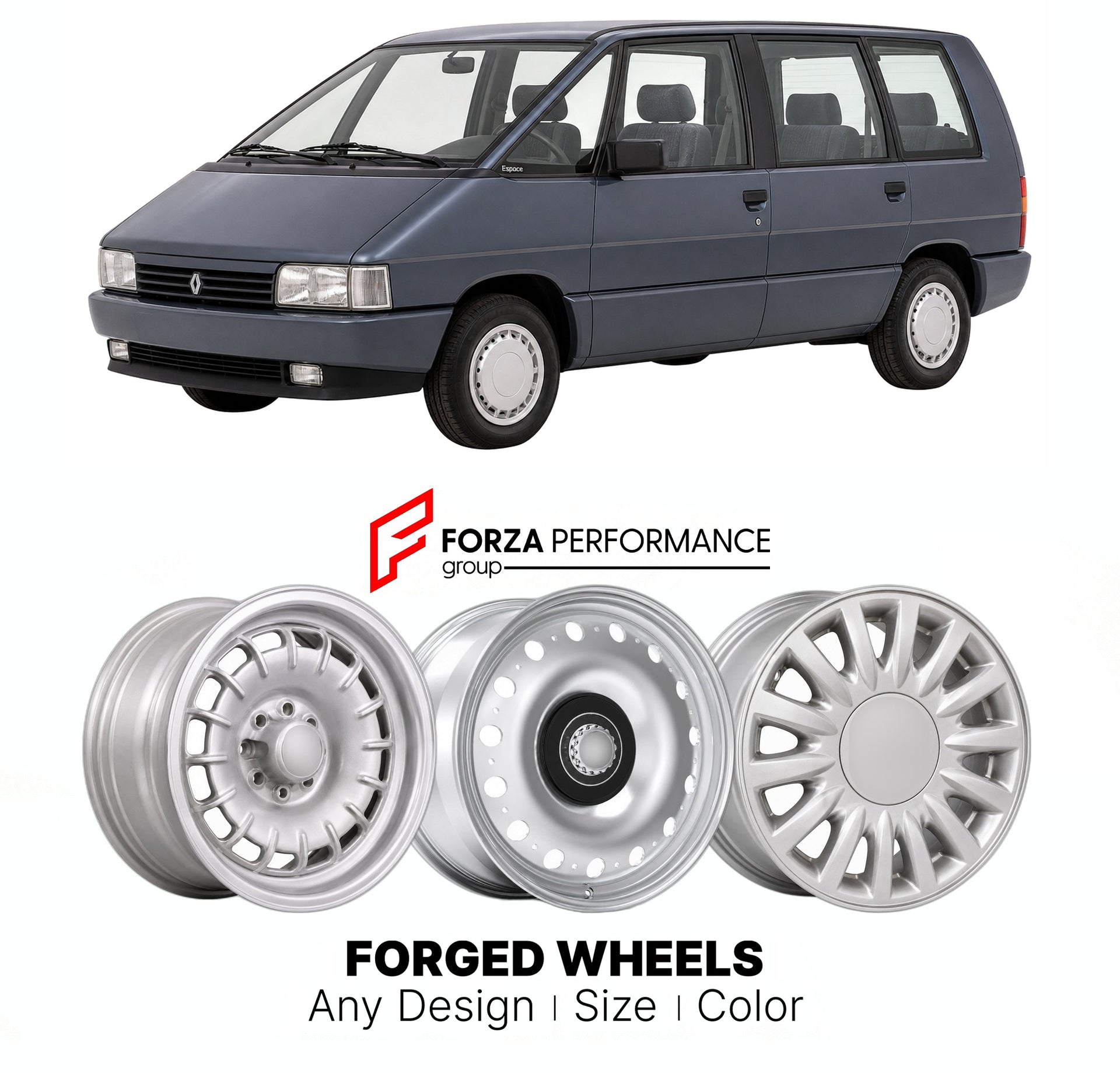CUSTOM CLASSIC VINTAGE RESTOMOD RETRO OLD SCHOOL FORGED WHEELS RIMS for RENAULT LARGE MPV ESPACE II 1991 - 1996

Custom forged wheels for Renault Large MPV Espace II 1991 - 1996. Classic, vintage, restomod wheel designs made to order in custom sizes, offsets, colors and finishes.

We manufacture premium quality forged wheels rims for Renault Large MPV Espace II 1991 - 1996 in any design, size, color.

THIS WHEEL DESIGN CAN BE CUSTOM-MADE FOR YOUR CAR IN ANY SIZE AND COLOR OPTIONS
Available in monoblock, 2-p