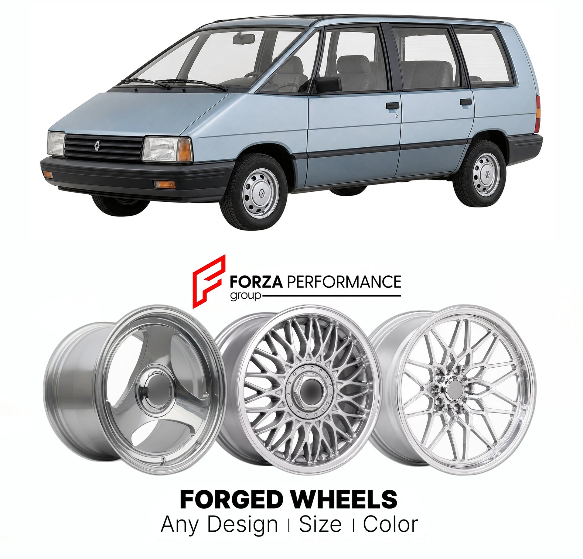 CUSTOM CLASSIC VINTAGE RESTOMOD RETRO OLD SCHOOL FORGED WHEELS RIMS for RENAULT LARGE MPV ESPACE I 1984 - 1991

Custom forged wheels for Renault Large MPV Espace I 1984 - 1991. Classic, vintage, restomod wheel designs made to order in custom sizes, offsets, colors and finishes.

We manufacture premium quality forged wheels rims for Renault Large MPV Espace I 1984 - 1991 in any design, size, color.

THIS WHEEL DESIGN CAN BE CUSTOM-MADE FOR YOUR CAR IN ANY SIZE AND COLOR OPTIONS
Available in monoblock, 2-piec
