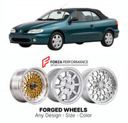 CUSTOM CLASSIC VINTAGE RESTOMOD RETRO OLD SCHOOL FORGED WHEELS RIMS for RENAULT MEGANE CABRIOLET 1996 - 2003

Custom forged wheels for Renault Megane Cabriolet 1996 - 2003. Classic, vintage, restomod wheel designs made to order in custom sizes, offsets, colors and finishes.

We manufacture premium quality forged wheels rims for Renault Megane Cabriolet 1996 - 2003 in any design, size, color.

THIS WHEEL DESIGN CAN BE CUSTOM-MADE FOR YOUR CAR IN ANY SIZE AND COLOR OPTIONS
Available in monoblock, 2-piece, 3-p