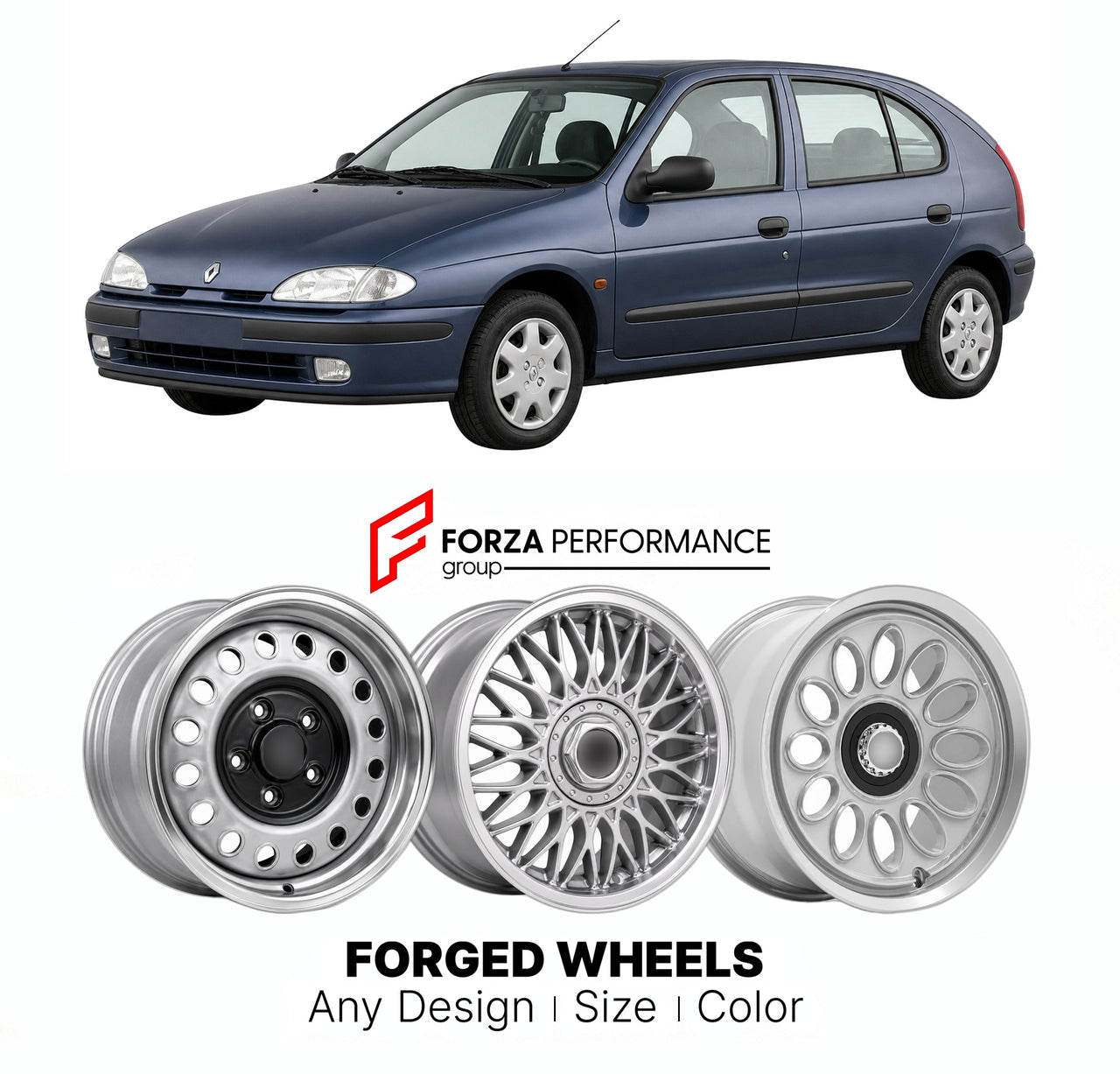 CUSTOM CLASSIC VINTAGE RESTOMOD RETRO OLD SCHOOL FORGED WHEELS RIMS for RENAULT MEGANE I 1995 - 2002

Custom forged wheels for Renault Megane I 1995 - 2002. Classic, vintage, restomod wheel designs made to order in custom sizes, offsets, colors and finishes.

We manufacture premium quality forged wheels rims for Renault Megane I 1995 - 2002 in any design, size, color.

THIS WHEEL DESIGN CAN BE CUSTOM-MADE FOR YOUR CAR IN ANY SIZE AND COLOR OPTIONS
Available in monoblock, 2-piece, 3-piece, duoblock, beadlock