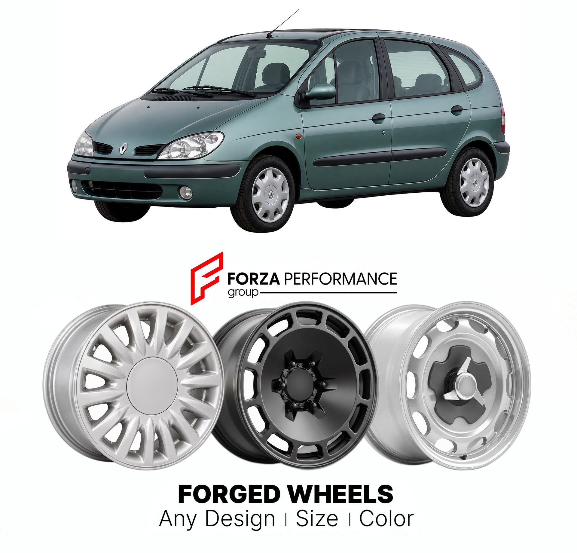 CUSTOM CLASSIC VINTAGE RESTOMOD RETRO OLD SCHOOL FORGED WHEELS RIMS for RENAULT SCENIC MK 1 1996 - 2003

Custom forged wheels for Renault Scenic MK 1 1996 - 2003. Classic, vintage, restomod wheel designs made to order in custom sizes, offsets, colors and finishes.

We manufacture premium quality forged wheels rims for Renault Scenic MK 1 1996 - 2003 in any design, size, color.

THIS WHEEL DESIGN CAN BE CUSTOM-MADE FOR YOUR CAR IN ANY SIZE AND COLOR OPTIONS
Available in monoblock, 2-piece, 3-piece, duoblock,