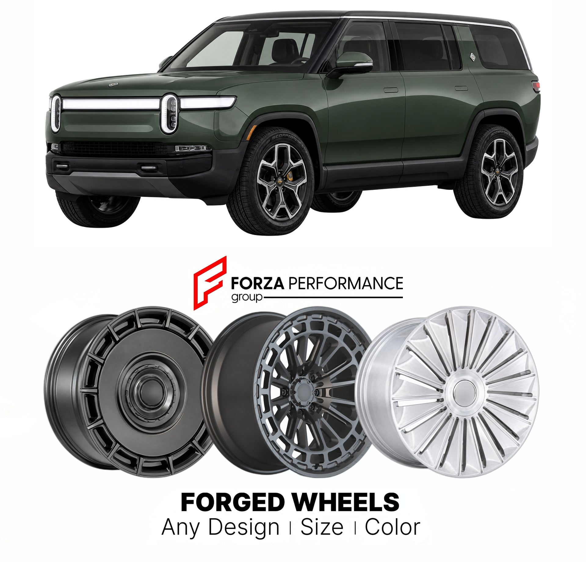 FORGED WHEELS RIMS for RIVIAN R1S ASCEND 2022+

Custom forged wheels for Rivian R1S Ascend 2022+. Made-to-order monoblock, 2-piece and 3-piece rims in custom sizes, offsets, colors and finishes with guaranteed fitment.

We manufacture premium quality forged wheels rims for Rivian R1S Ascend 2022+ in any design, size, color.

THIS WHEEL DESIGN CAN BE CUSTOM-MADE FOR YOUR CAR IN ANY SIZE AND COLOR OPTIONS
Available in monoblock, 2-piece, 3-piece, duoblock, beadlock
3D wheel renderings are provided according t