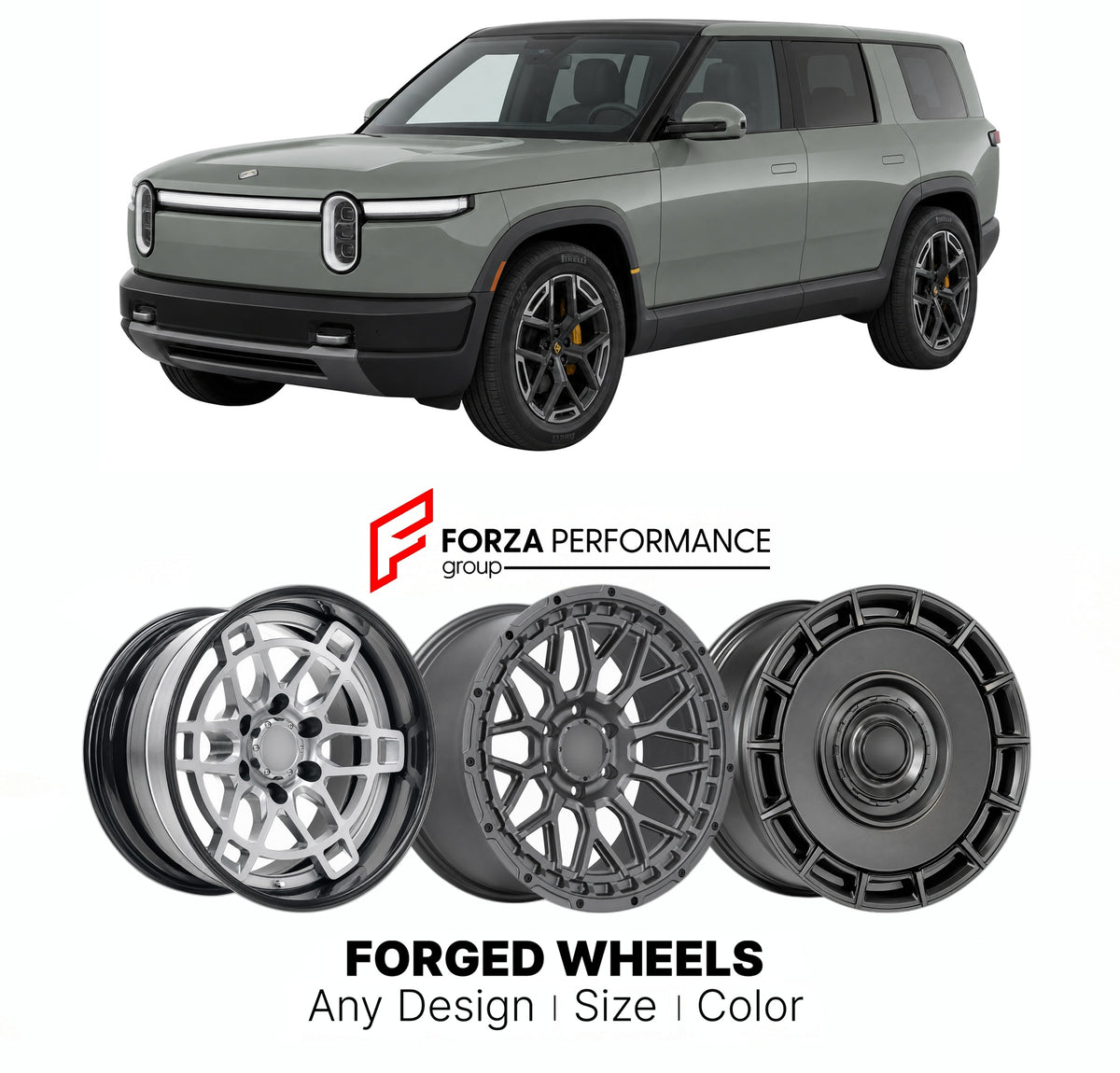 FORGED WHEELS RIMS for RIVIAN R1S GEN II 2025+

Custom forged wheels for Rivian R1S Gen II 2025+. Made-to-order monoblock, 2-piece and 3-piece rims in custom sizes, offsets, colors and finishes with guaranteed fitment.

We manufacture premium quality forged wheels rims for Rivian R1S Gen II 2025+ in any design, size, color.

THIS WHEEL DESIGN CAN BE CUSTOM-MADE FOR YOUR CAR IN ANY SIZE AND COLOR OPTIONS
Available in monoblock, 2-piece, 3-piece, duoblock,