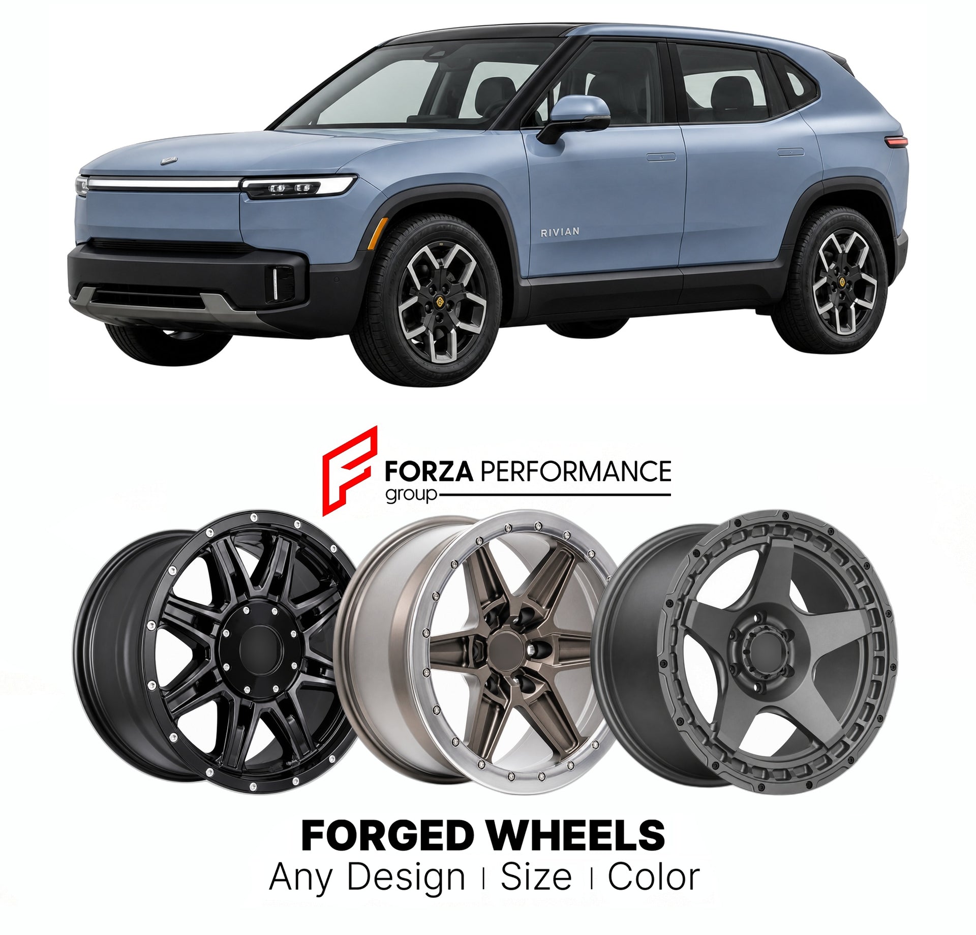 FORGED WHEELS RIMS for RIVIAN R3 MIDSIZE PLATFORM 2027+

Custom forged wheels for Rivian R3 Midsize Platform 2027+. Made-to-order monoblock, 2-piece and 3-piece rims in custom sizes, offsets, colors and finishes with guaranteed fitment.

We manufacture premium quality forged wheels rims for Rivian R3 Midsize Platform 2027+ in any design, size, color.

THIS WHEEL DESIGN CAN BE CUSTOM-MADE FOR YOUR CAR IN ANY SIZE AND COLOR OPTIONS
Available in monoblock, 2-piece, 3-piece, duoblock, beadlock
3D wheel renderin