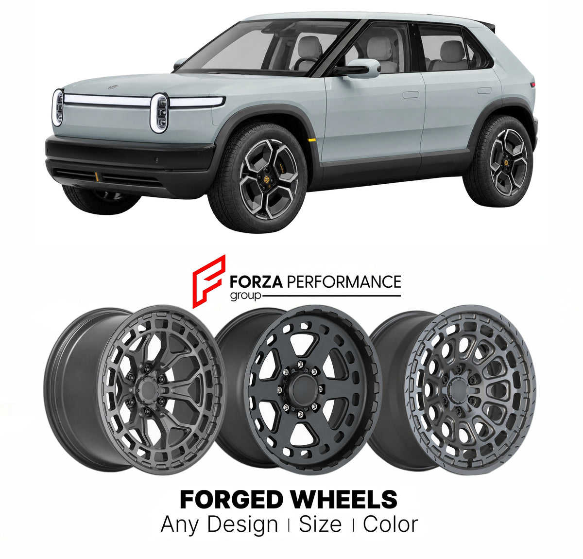 FORGED WHEELS RIMS for RIVIAN R2 PERFORMANCE 2027+

Custom forged wheels for Rivian R2 Performance 2027+. Made-to-order monoblock, 2-piece and 3-piece rims in custom sizes, offsets, colors and finishes with guaranteed fitment.

We manufacture premium quality forged wheels rims for Rivian R2 Performance 2027+ in any design, size, color.

THIS WHEEL DESIGN CAN BE CUSTOM-MADE FOR YOUR CAR IN ANY SIZE AND COLOR OPTIONS
Available in monoblock, 2-piece, 3-piece, duoblock, beadlock
3D wheel re
