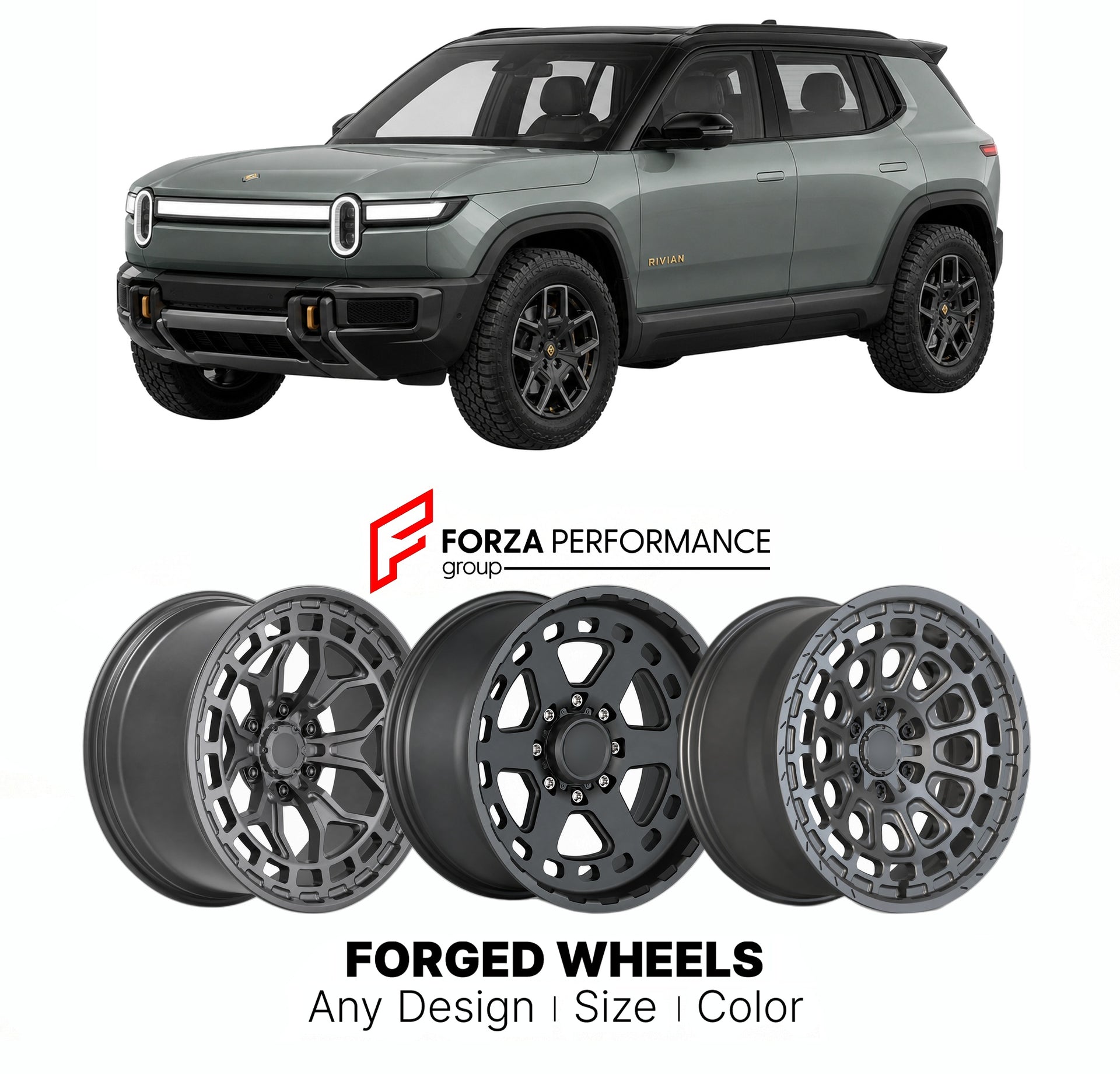 FORGED WHEELS RIMS for RIVIAN R3 X MIDSIZE PLATFORM 2027+

Custom forged wheels for Rivian R3 X Midsize Platform 2027+. Made-to-order monoblock, 2-piece and 3-piece rims in custom sizes, offsets, colors and finishes with guaranteed fitment.

We manufacture premium quality forged wheels rims for Rivian R3 X Midsize Platform 2027+ in any design, size, color.

THIS WHEEL DESIGN CAN BE CUSTOM-MADE FOR YOUR CAR IN ANY SIZE AND COLOR OPTIONS
Available in monoblock, 2-piece, 3-piece, duoblock, beadlock
3D wheel re