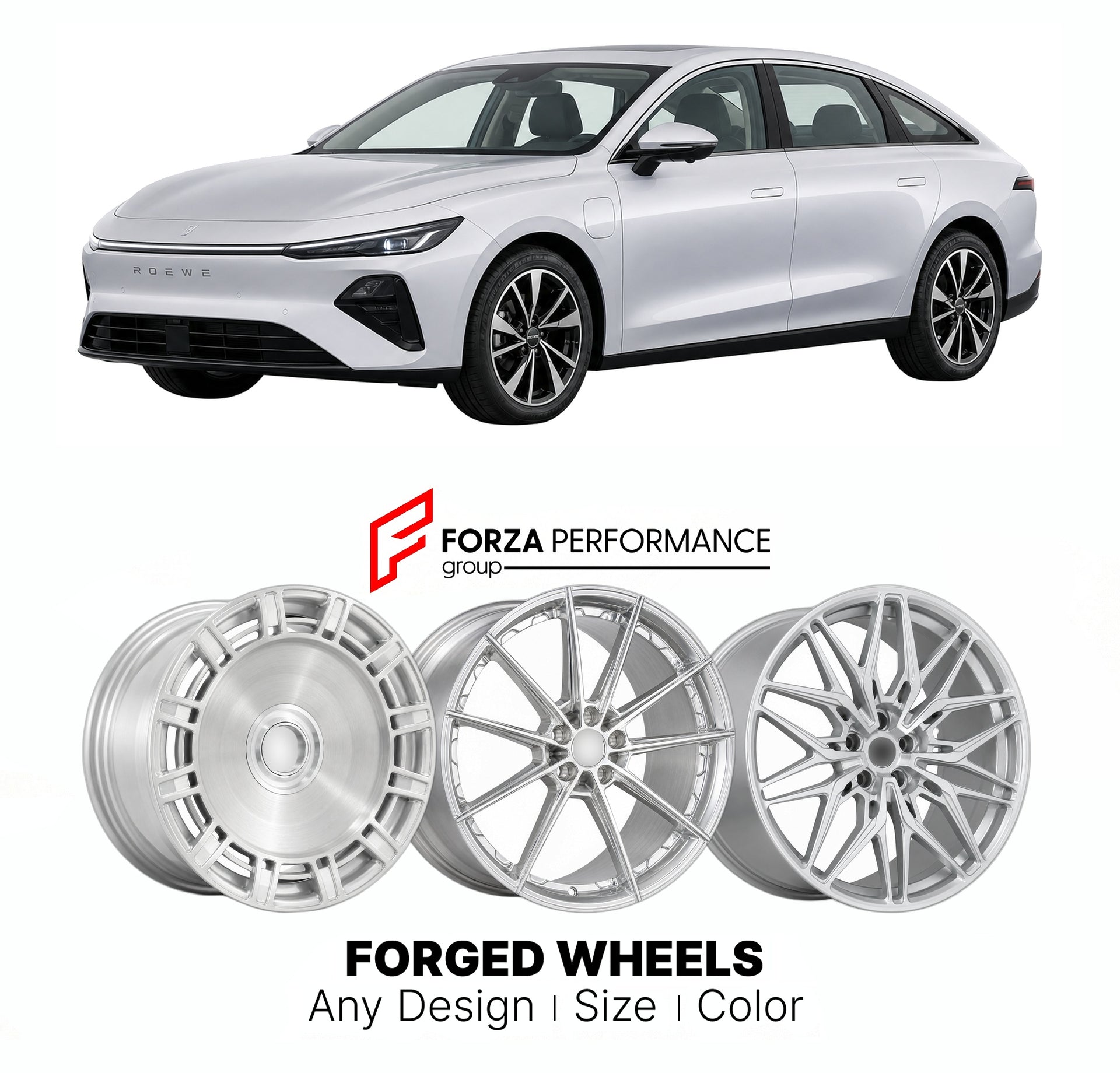 Custom forged wheels for Roewe SAIC D7 2023+. Made-to-order monoblock, 2-piece and 3-piece wheels in custom sizes, offsets, colors and finishes with guaranteed vehicle fitment.

We manufacture premium quality forged wheels rims for Roewe SAIC D7 2023+ in any design, size, color.

THIS WHEEL DESIGN CAN BE CUSTOM-MADE FOR YOUR CAR IN ANY SIZE AND COLOR OPTIONS
Available in monoblock, 2-piece, 3-piece, duoblock, beadlock
3D wheel renderings are provided according to the exact dimensions and specifications requ
