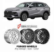 Custom forged wheels for Roewe SAIC RX5 2022+. Made-to-order monoblock, 2-piece and 3-piece wheels in custom sizes, offsets, colors and finishes with guaranteed vehicle fitment.

We manufacture premium quality forged wheels rims for Roewe SAIC RX5 2022+ in any design, size, color.

THIS WHEEL DESIGN CAN BE CUSTOM-MADE FOR YOUR CAR IN ANY SIZE AND COLOR OPTIONS
Available in monoblock, 2-piece, 3-piece, duoblock, beadlock
3D wheel renderings are provided according to the exact dimensions and specifications re