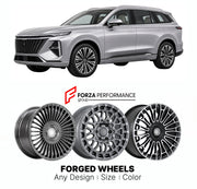 Custom forged wheels for Roewe SAIC RX9 2023+. Made-to-order monoblock, 2-piece and 3-piece wheels in custom sizes, offsets, colors and finishes with guaranteed vehicle fitment.

We manufacture premium quality forged wheels rims for Roewe SAIC RX9 2023+ in any design, size, color.

THIS WHEEL DESIGN CAN BE CUSTOM-MADE FOR YOUR CAR IN ANY SIZE AND COLOR OPTIONS
Available in monoblock, 2-piece, 3-piece, duoblock, beadlock
3D wheel renderings are provided according to the exact dimensions and specifications re
