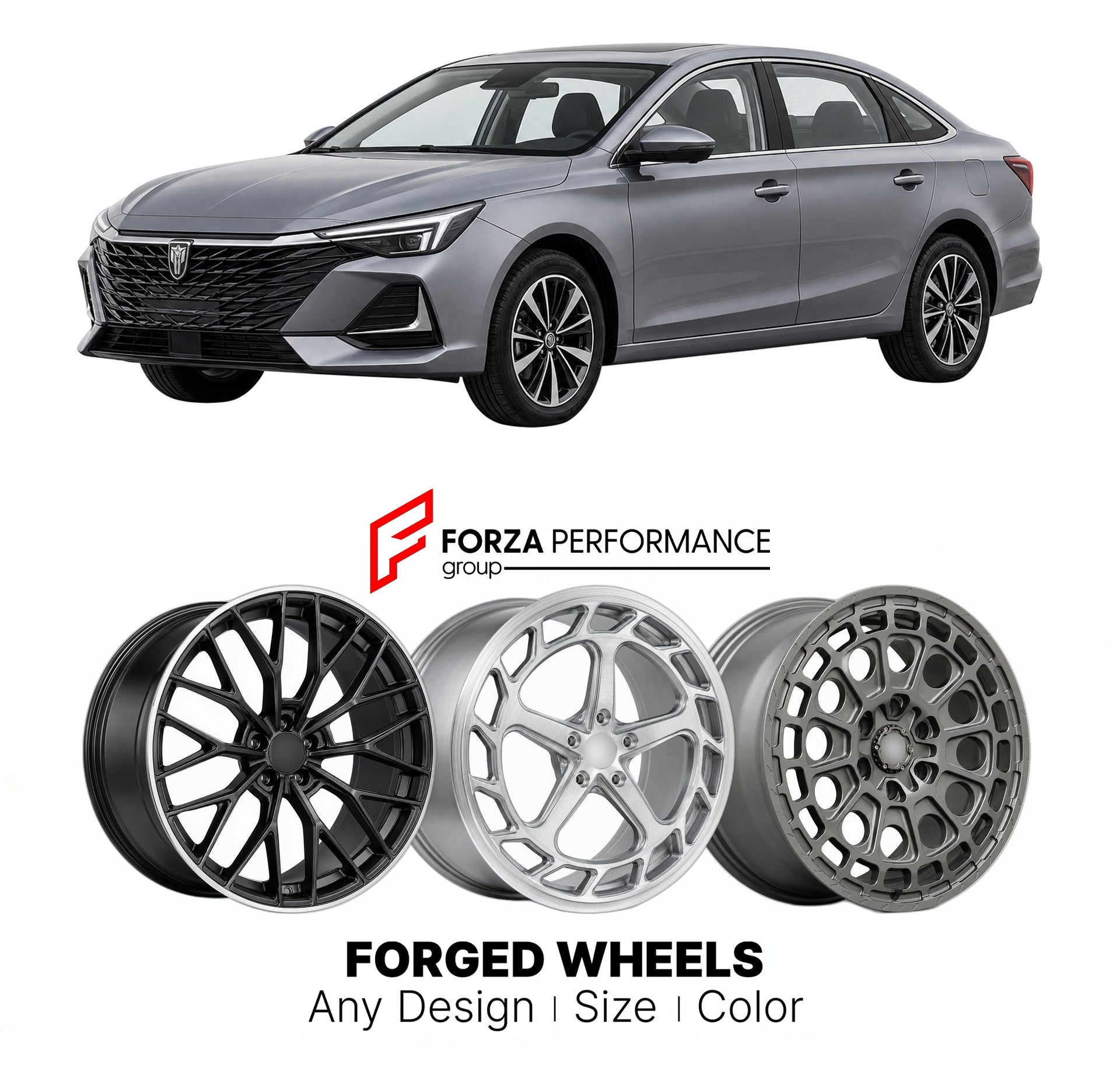 Custom forged wheels for Roewe SAIC i6 MAX 2020+. Made-to-order monoblock, 2-piece and 3-piece wheels in custom sizes, offsets, colors and finishes with guaranteed vehicle fitment.

We manufacture premium quality forged wheels rims for Roewe SAIC i6 MAX 2020+ in any design, size, color.

THIS WHEEL DESIGN CAN BE CUSTOM-MADE FOR YOUR CAR IN ANY SIZE AND COLOR OPTIONS
Available in monoblock, 2-piece, 3-piece, duoblock, beadlock
3D wheel renderings are provided according to the exact dimensions and specificati