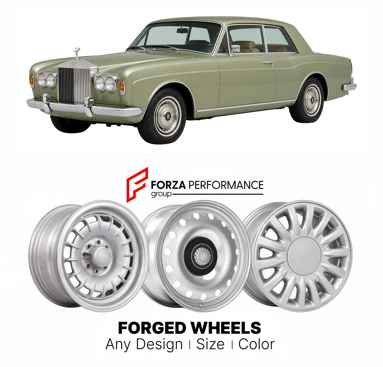 CUSTOM CLASSIC VINTAGE RESTOMOD RETRO OLD SCHOOL FORGED WHEELS RIMS for ROLLS-ROYCE CORNICHE 1971 - 1987

Custom forged wheels for Rolls-Royce Corniche 1971 - 1987. Classic, vintage, restomod wheel designs made to order in custom sizes, offsets, colors and finishes.

We manufacture premium quality forged wheels rims for Rolls-Royce Corniche 1971 - 1987 in any design, size, color.

THIS WHEEL DESIGN CAN BE CUSTOM-MADE FOR YOUR CAR IN ANY SIZE AND COLOR OPTIONS
Available in monoblock, 2-piece, 3-piece, duoblo