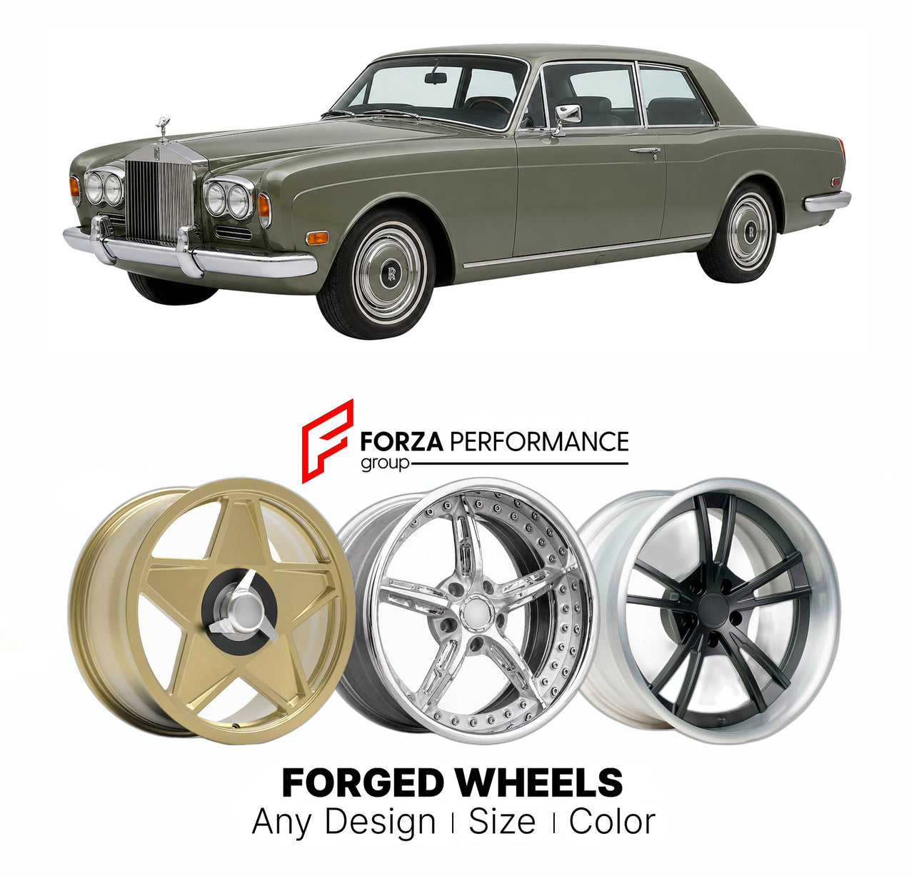 CUSTOM CLASSIC VINTAGE RESTOMOD RETRO OLD SCHOOL FORGED WHEELS RIMS for ROLLS-ROYCE CORNICHE I-V 1971 - 2000

Custom forged wheels for Rolls-Royce Corniche I-V 1971 - 2000. Classic, vintage, restomod wheel designs made to order in custom sizes, offsets, colors and finishes.

We manufacture premium quality forged wheels rims for Rolls-Royce Corniche I-V 1971 - 2000 in any design, size, color.

THIS WHEEL DESIGN CAN BE CUSTOM-MADE FOR YOUR CAR IN ANY SIZE AND COLOR OPTIONS
Available in monoblock, 2-piece, 3-p