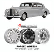 CUSTOM CLASSIC VINTAGE RESTOMOD RETRO OLD SCHOOL FORGED WHEELS RIMS for ROLLS-ROYCE SILVER CLOUD II 1959 - 1962

Custom forged wheels for Rolls-Royce Silver Cloud II 1959 - 1962. Classic, vintage, restomod wheel designs made to order in custom sizes, offsets, colors and finishes.

We manufacture premium quality forged wheels rims for Rolls-Royce Silver Cloud II 1959 - 1962 in any design, size, color.

THIS WHEEL DESIGN CAN BE CUSTOM-MADE FOR YOUR CAR IN ANY SIZE AND COLOR OPTIONS
Available in monoblock, 2-p