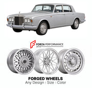 CUSTOM CLASSIC VINTAGE RESTOMOD RETRO OLD SCHOOL FORGED WHEELS RIMS for ROLLS-ROYCE SILVER SHADOW 1965 - 1977

Custom forged wheels for Rolls-Royce Silver Shadow 1965 - 1977. Classic, vintage, restomod wheel designs made to order in custom sizes, offsets, colors and finishes.

We manufacture premium quality forged wheels rims for Rolls-Royce Silver Shadow 1965 - 1977 in any design, size, color.

THIS WHEEL DESIGN CAN BE CUSTOM-MADE FOR YOUR CAR IN ANY SIZE AND COLOR OPTIONS
Available in monoblock, 2-piece, 