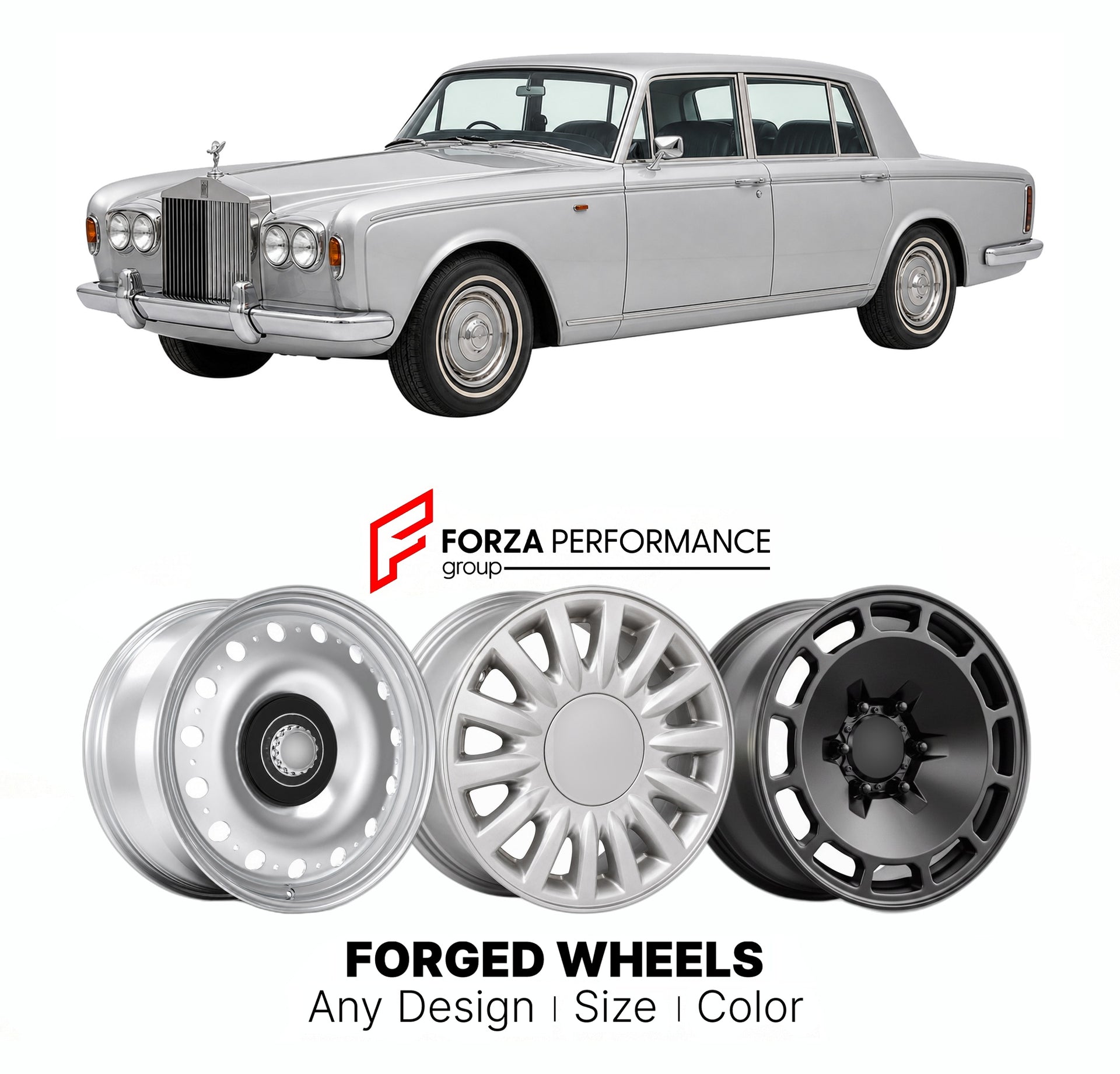 CUSTOM CLASSIC VINTAGE RESTOMOD RETRO OLD SCHOOL FORGED WHEELS RIMS for ROLLS-ROYCE SILVER SHADOW 1965 - 1980

Custom forged wheels for Rolls-Royce Silver Shadow 1965 - 1980. Classic, vintage, restomod wheel designs made to order in custom sizes, offsets, colors and finishes.

We manufacture premium quality forged wheels rims for Rolls-Royce Silver Shadow 1965 - 1980 in any design, size, color.

THIS WHEEL DESIGN CAN BE CUSTOM-MADE FOR YOUR CAR IN ANY SIZE AND COLOR OPTIONS
Available in monoblock, 2-piece, 