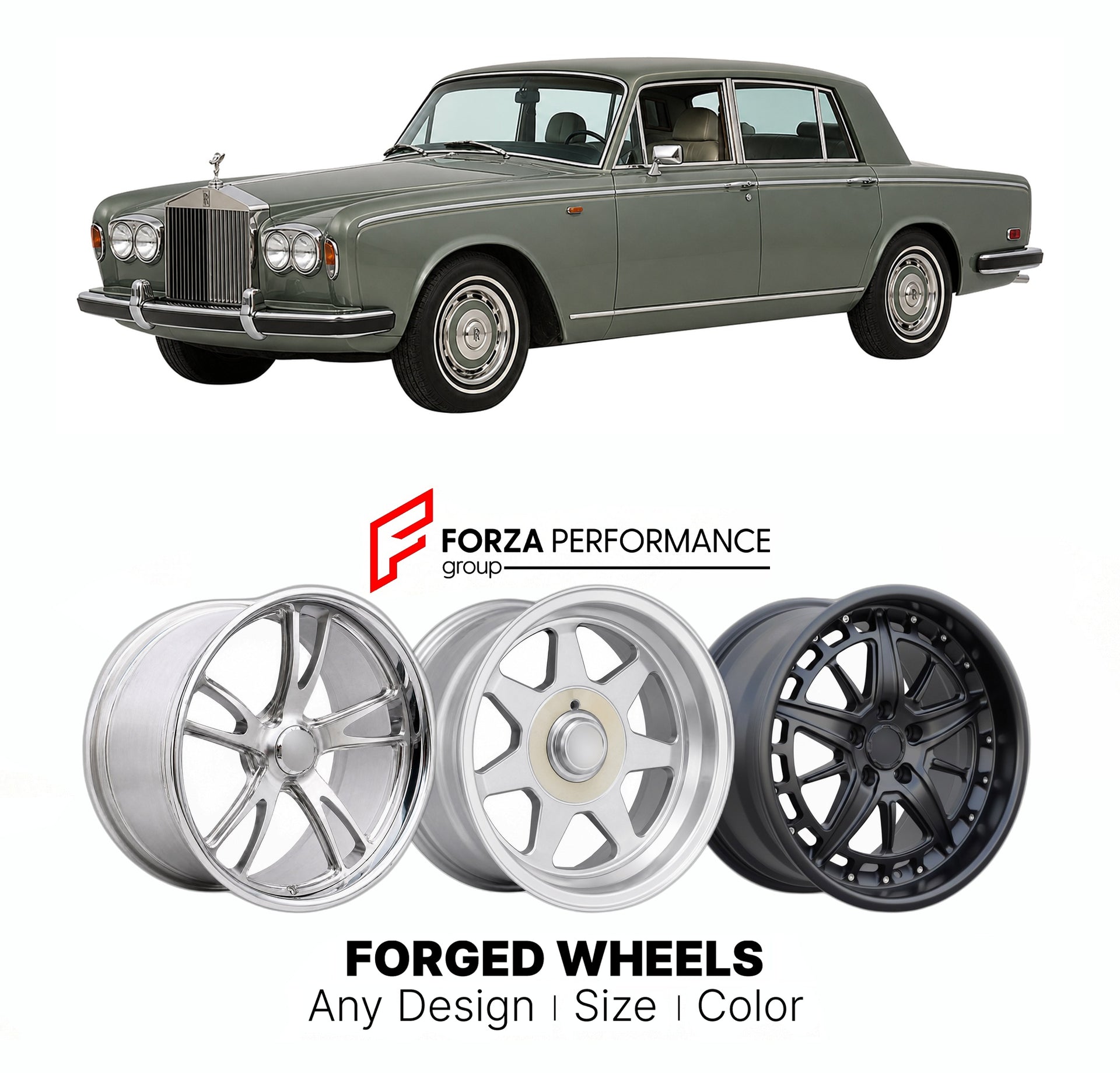 CUSTOM CLASSIC VINTAGE RESTOMOD RETRO OLD SCHOOL FORGED WHEELS RIMS for ROLLS-ROYCE SILVER SHADOW II 1977 - 1980

Custom forged wheels for Rolls-Royce Silver Shadow II 1977 - 1980. Classic, vintage, restomod wheel designs made to order in custom sizes, offsets, colors and finishes.

We manufacture premium quality forged wheels rims for Rolls-Royce Silver Shadow II 1977 - 1980 in any design, size, color.

THIS WHEEL DESIGN CAN BE CUSTOM-MADE FOR YOUR CAR IN ANY SIZE AND COLOR OPTIONS
Available in monoblock, 