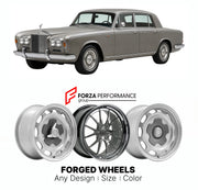 CUSTOM CLASSIC VINTAGE RESTOMOD RETRO OLD SCHOOL FORGED WHEELS RIMS for ROLLS-ROYCE SILVER SHADOW I 1965 - 1976

Custom forged wheels for Rolls-Royce Silver Shadow I 1965 - 1976. Classic, vintage, restomod wheel designs made to order in custom sizes, offsets, colors and finishes.

We manufacture premium quality forged wheels rims for Rolls-Royce Silver Shadow I 1965 - 1976 in any design, size, color.

THIS WHEEL DESIGN CAN BE CUSTOM-MADE FOR YOUR CAR IN ANY SIZE AND COLOR OPTIONS
Available in monoblock, 2-p