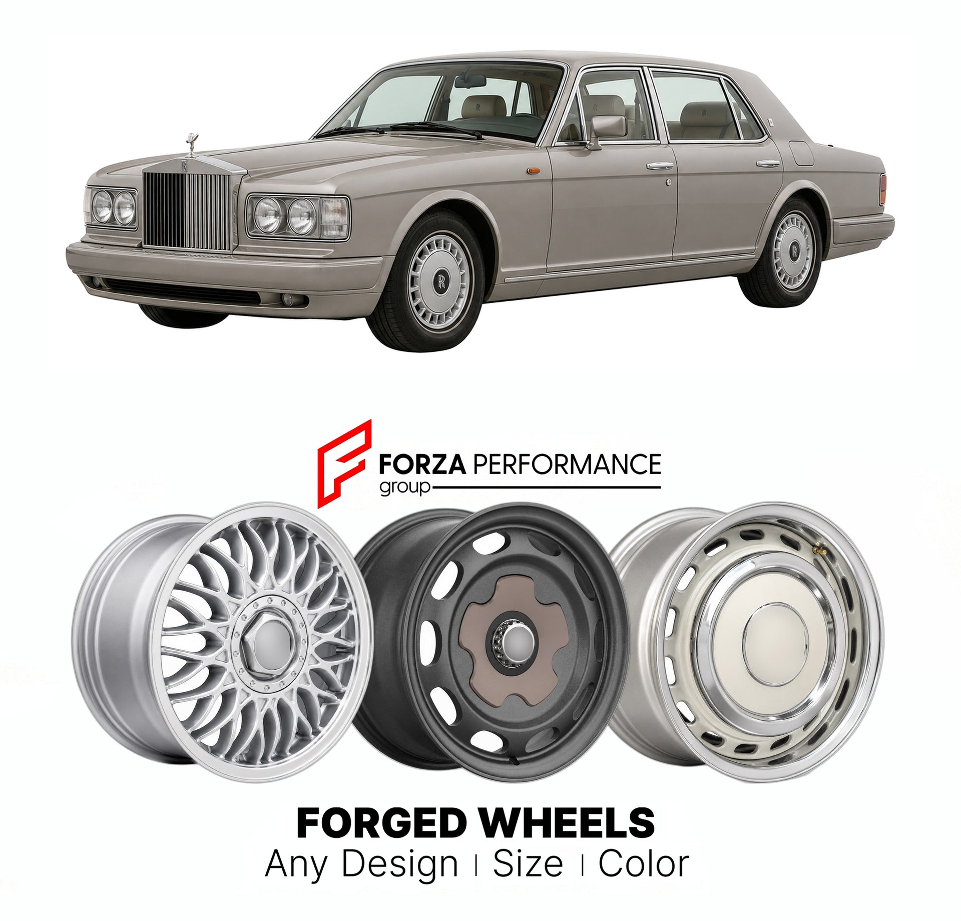 CUSTOM CLASSIC VINTAGE RESTOMOD RETRO OLD SCHOOL FORGED WHEELS RIMS for ROLLS-ROYCE SILVER SPH 1998 - 2002

Custom forged wheels for Rolls-Royce Silver Sph 1998 - 2002. Classic, vintage, restomod wheel designs made to order in custom sizes, offsets, colors and finishes.

We manufacture premium quality forged wheels rims for Rolls-Royce Silver Sph 1998 - 2002 in any design, size, color.

THIS WHEEL DESIGN CAN BE CUSTOM-MADE FOR YOUR CAR IN ANY SIZE AND COLOR OPTIONS
Available in monoblock, 2-piece, 3-piece, 