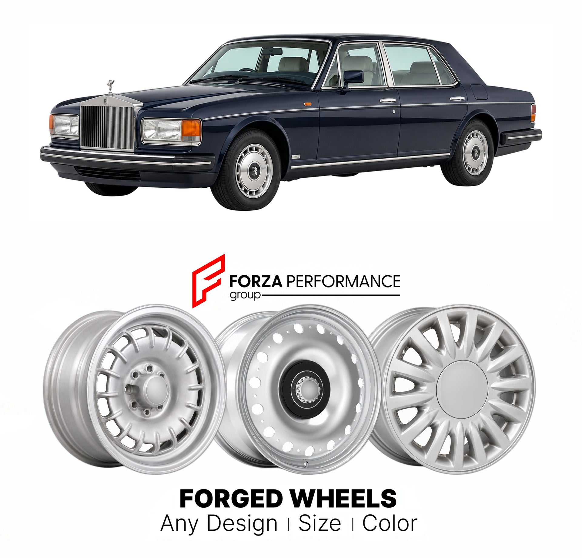 CUSTOM CLASSIC VINTAGE RESTOMOD RETRO OLD SCHOOL FORGED WHEELS RIMS for ROLLS-ROYCE SILVER SPIRIT II III 1989 - 1995

Custom forged wheels for Rolls-Royce Silver Spirit II III 1989 - 1995. Classic, vintage, restomod wheel designs made to order in custom sizes, offsets, colors and finishes.

We manufacture premium quality forged wheels rims for Rolls-Royce Silver Spirit II III 1989 - 1995 in any design, size, color.

THIS WHEEL DESIGN CAN BE CUSTOM-MADE FOR YOUR CAR IN ANY SIZE AND COLOR OPTIONS
Available in