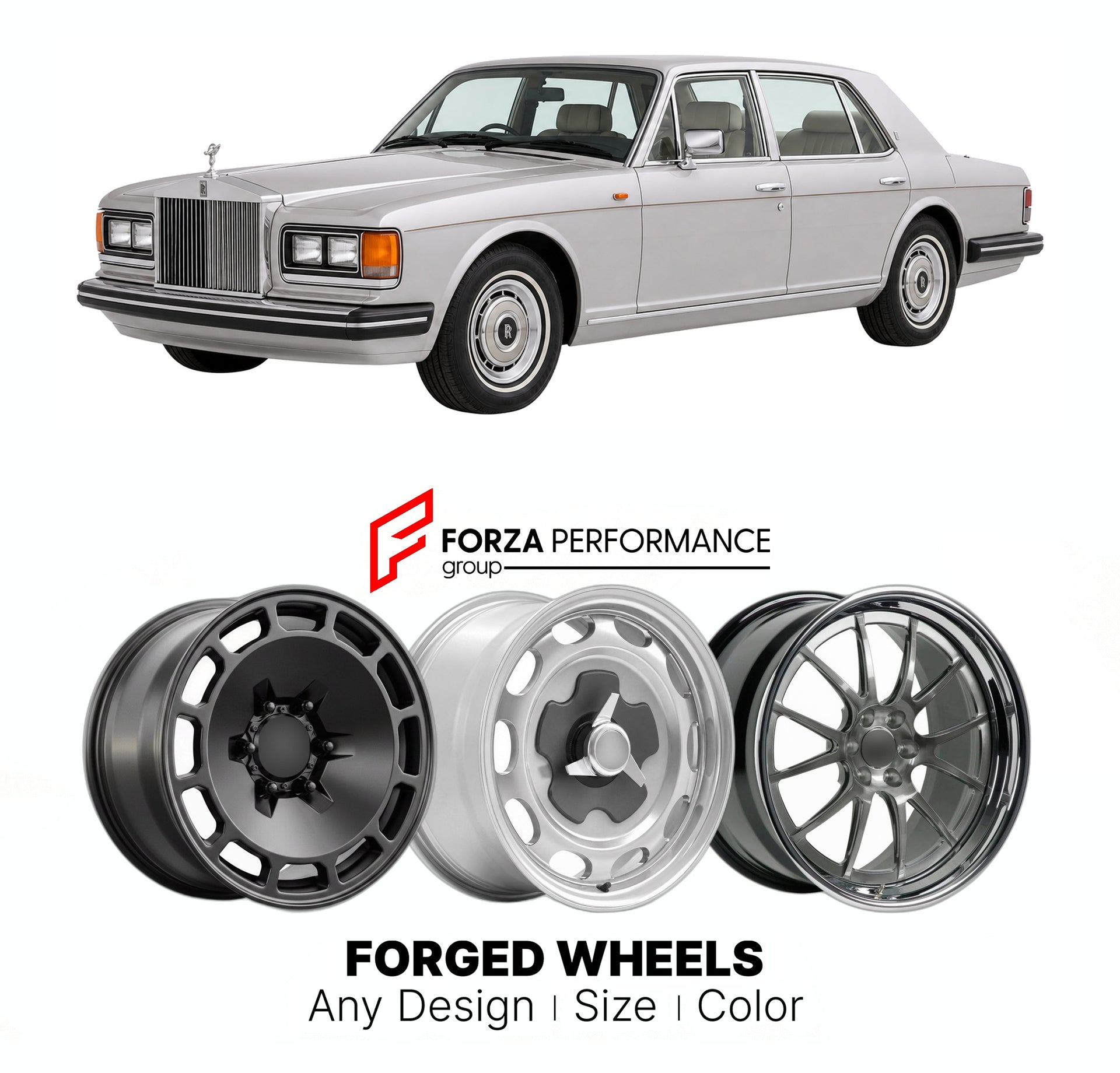 CUSTOM CLASSIC VINTAGE RESTOMOD RETRO OLD SCHOOL FORGED WHEELS RIMS for ROLLS-ROYCE SILVER SPIRIT II SZ-SERIES 1989 - 1993

Custom forged wheels for Rolls-Royce Silver Spirit II SZ-Series 1989 - 1993. Classic, vintage, restomod wheel designs made to order in custom sizes, offsets, colors and finishes.

We manufacture premium quality forged wheels rims for Rolls-Royce Silver Spirit II SZ-Series 1989 - 1993 in any design, size, color.

THIS WHEEL DESIGN CAN BE CUSTOM-MADE FOR YOUR CAR IN ANY SIZE AND COLOR OP