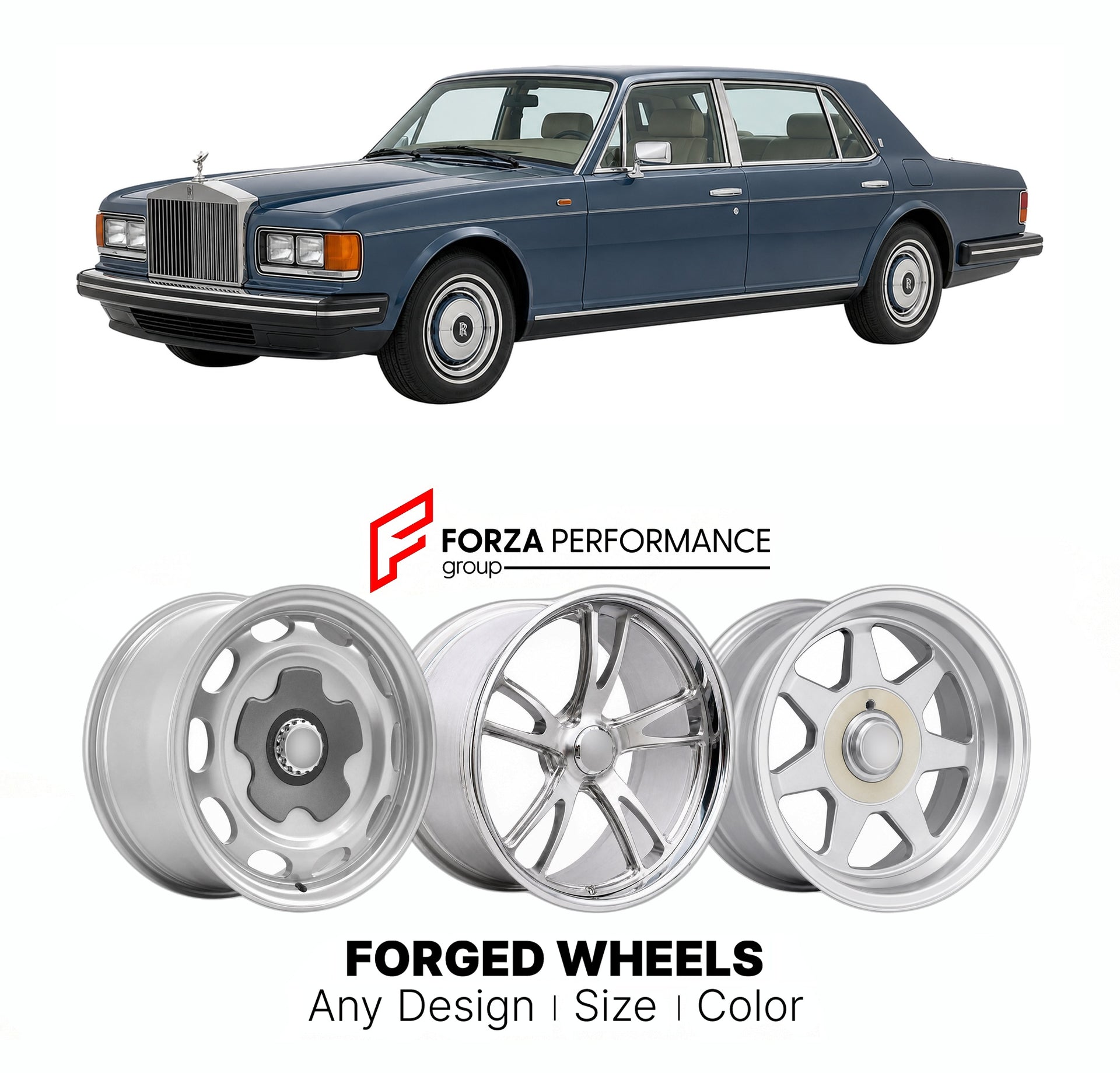 CUSTOM CLASSIC VINTAGE RESTOMOD RETRO OLD SCHOOL FORGED WHEELS RIMS for ROLLS-ROYCE SILVER SPIRIT SPUR 1980 - 1999

Custom forged wheels for Rolls-Royce Silver Spirit Spur 1980 - 1999. Classic, vintage, restomod wheel designs made to order in custom sizes, offsets, colors and finishes.

We manufacture premium quality forged wheels rims for Rolls-Royce Silver Spirit Spur 1980 - 1999 in any design, size, color.

THIS WHEEL DESIGN CAN BE CUSTOM-MADE FOR YOUR CAR IN ANY SIZE AND COLOR OPTIONS
Available in monob