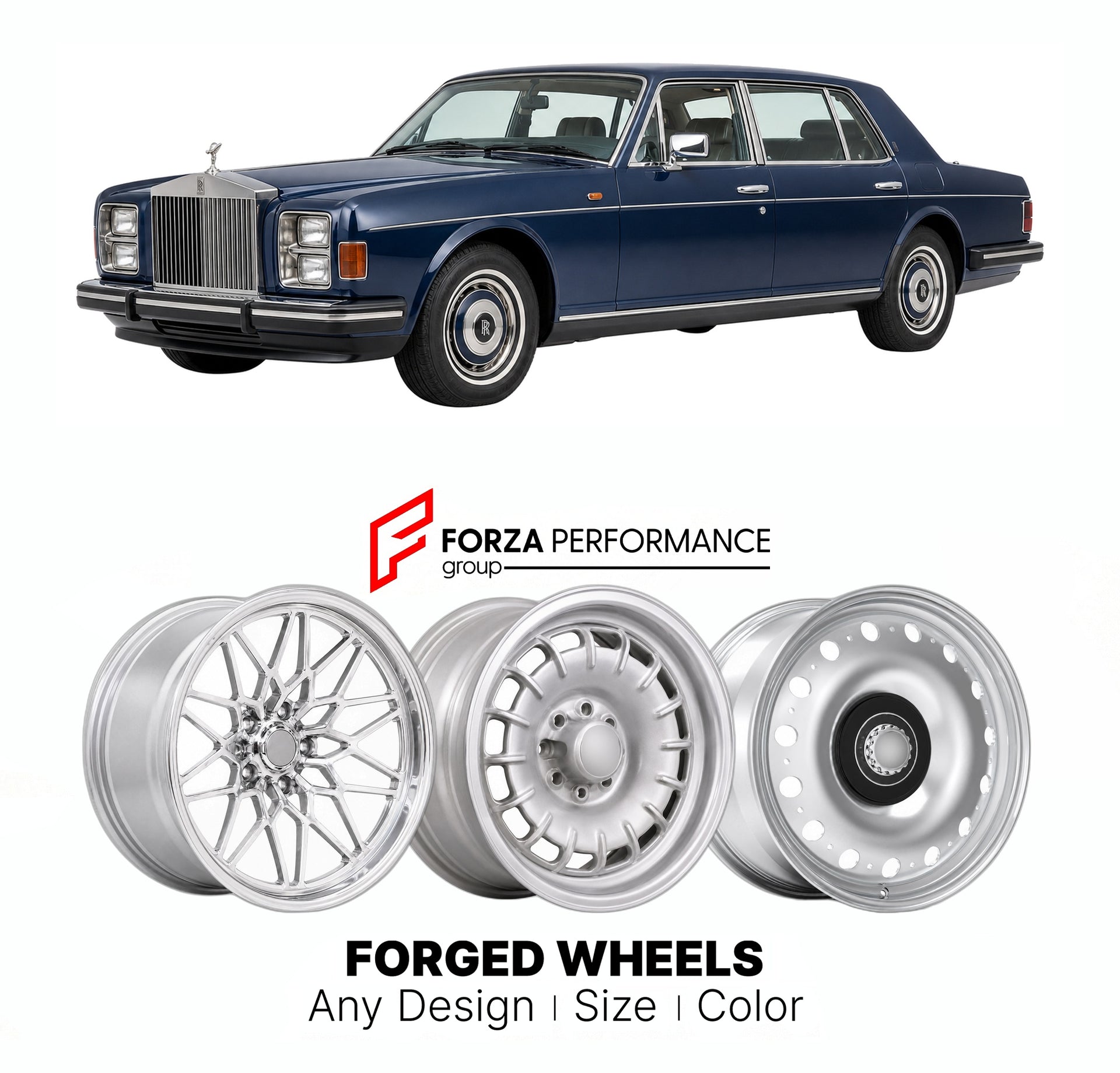 CUSTOM CLASSIC VINTAGE RESTOMOD RETRO OLD SCHOOL FORGED WHEELS RIMS for ROLLS-ROYCE SILVER SPUR I 1980 - 1989

Custom forged wheels for Rolls-Royce Silver Spur I 1980 - 1989. Classic, vintage, restomod wheel designs made to order in custom sizes, offsets, colors and finishes.

We manufacture premium quality forged wheels rims for Rolls-Royce Silver Spur I 1980 - 1989 in any design, size, color.

THIS WHEEL DESIGN CAN BE CUSTOM-MADE FOR YOUR CAR IN ANY SIZE AND COLOR OPTIONS
Available in monoblock, 2-piece, 