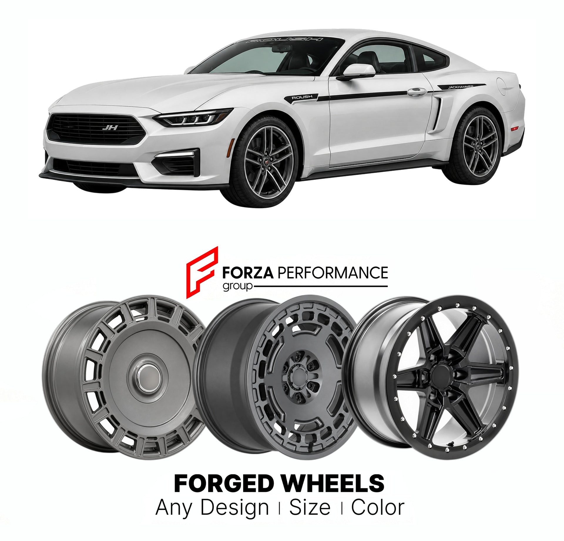 FORGED WHEELS RIMS for ROUSH MUSTANG JACKHAMMER SN95 NEW EDGE S197 S550 1995+

Custom forged wheels for Roush Mustang JackHammer SN95 New Edge S197 S550 1995+. Made-to-order monoblock, 2-piece and 3-piece rims in custom sizes, offsets, colors and finishes with guaranteed fitment.

We manufacture premium quality forged wheels rims for Roush Mustang JackHammer SN95 New Edge S197 S550 1995+ in any design, size, color.

THIS WHEEL DESIGN CAN BE CUSTOM-MADE FOR YOUR CAR IN ANY SIZE AND COLOR OPTIONS
Available in