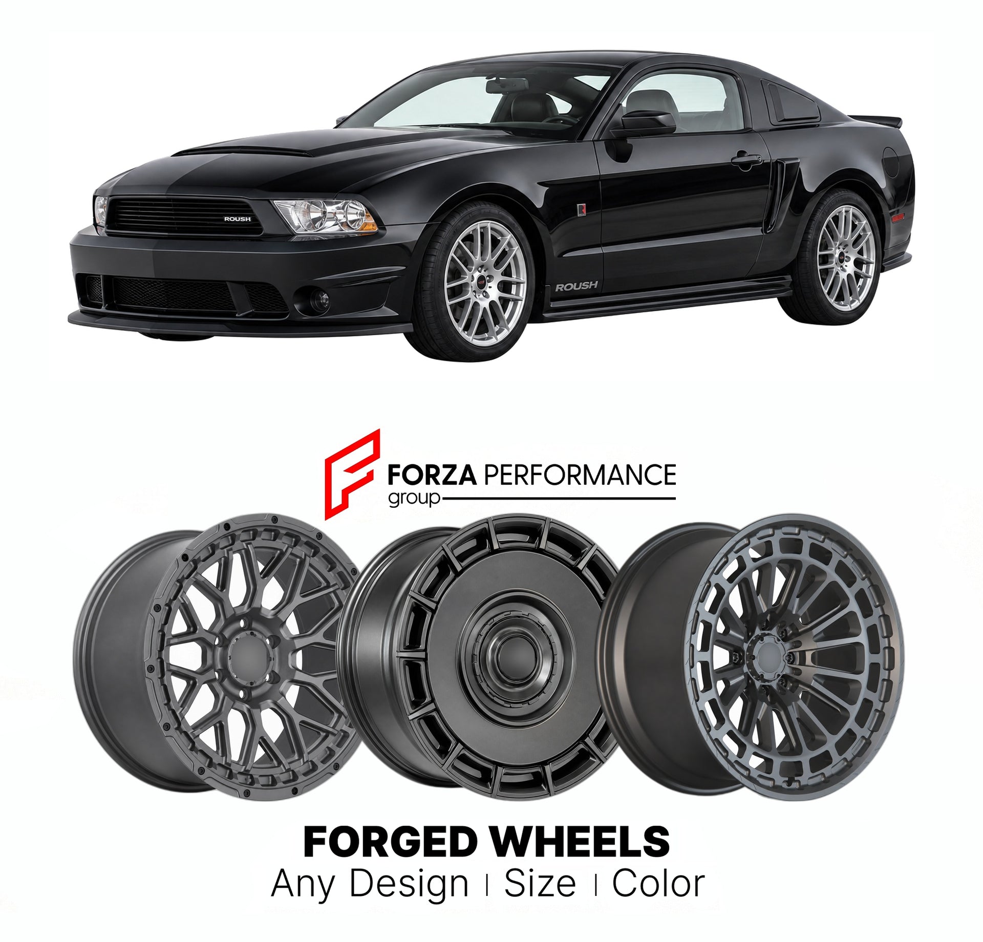 FORGED WHEELS RIMS for ROUSH MUSTANG STAGE 1 SN95 NEW EDGE S197 S550 1995+

Custom forged wheels for Roush Mustang Stage 1 SN95 New Edge S197 S550 1995+. Made-to-order monoblock, 2-piece and 3-piece rims in custom sizes, offsets, colors and finishes with guaranteed fitment.

We manufacture premium quality forged wheels rims for Roush Mustang Stage 1 SN95 New Edge S197 S550 1995+ in any design, size, color.

THIS WHEEL DESIGN CAN BE CUSTOM-MADE FOR YOUR CAR IN ANY SIZE AND COLOR OPTIONS
Available in monobloc