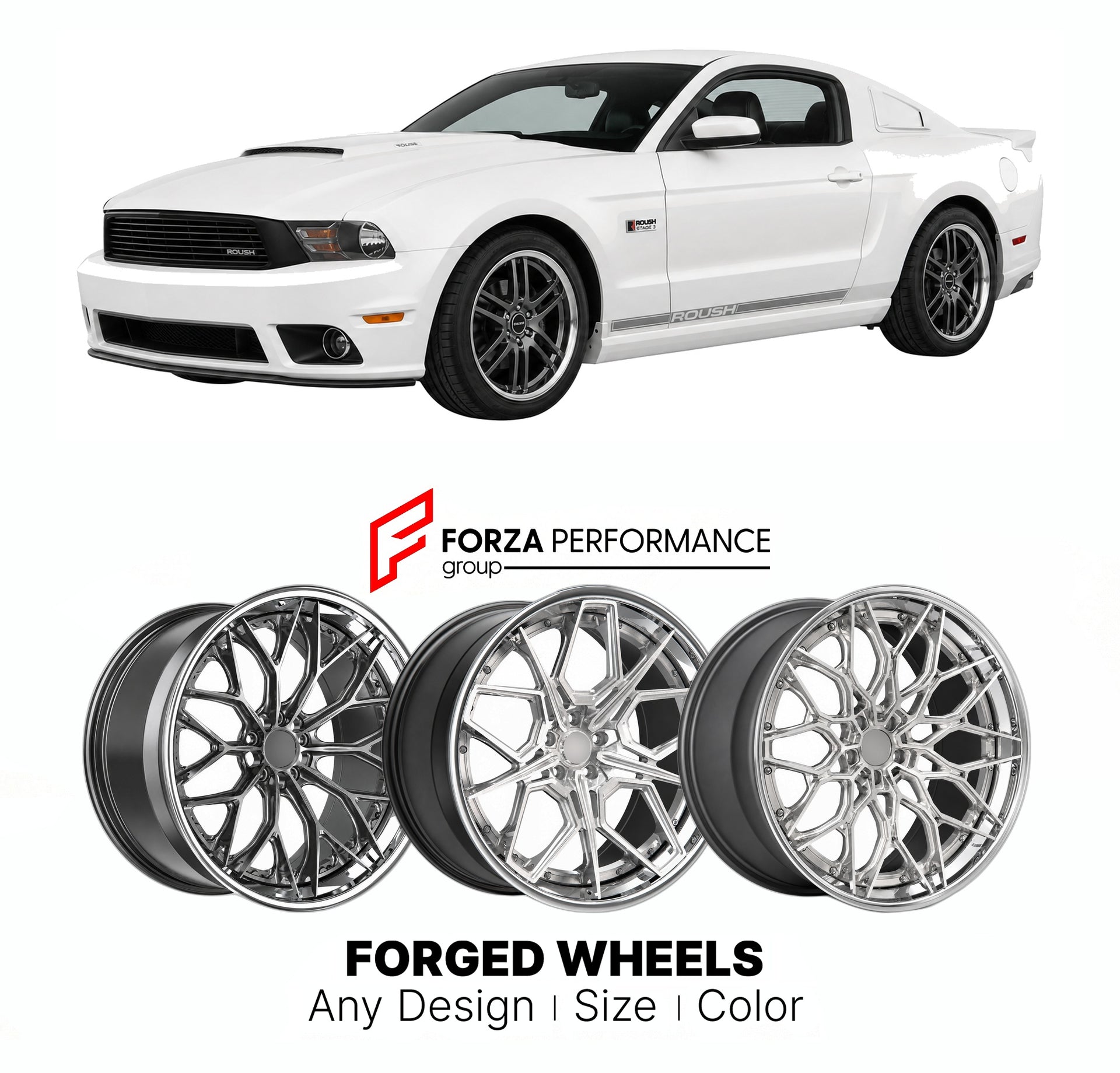 FORGED WHEELS RIMS for ROUSH MUSTANG STAGE 3 2010 - 2024

Custom forged wheels for Roush Mustang Stage 3 2010 - 2024. Made-to-order monoblock, 2-piece and 3-piece rims in custom sizes, offsets, colors and finishes with guaranteed fitment.

We manufacture premium quality forged wheels rims for Roush Mustang Stage 3 2010 - 2024 in any design, size, color.

THIS WHEEL DESIGN CAN BE CUSTOM-MADE FOR YOUR CAR IN ANY SIZE AND COLOR OPTIONS
Available in monoblock, 2-piece, 3-piece, duoblock, beadlock
3D wheel rende