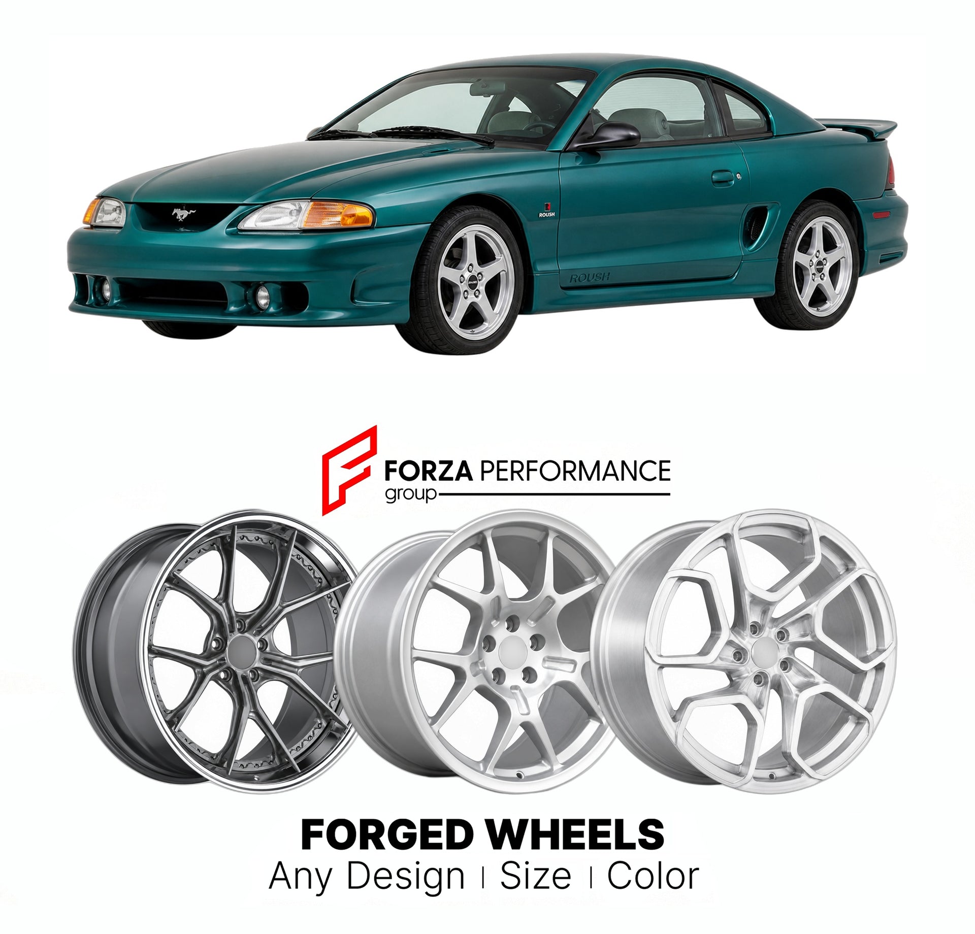 FORGED WHEELS RIMS for ROUSH STAGE 3 MUSTANG MODERN 1994+

Custom forged wheels for Roush Stage 3 Mustang Modern 1994+. Made-to-order monoblock, 2-piece and 3-piece rims in custom sizes, offsets, colors and finishes with guaranteed fitment.

We manufacture premium quality forged wheels rims for Roush Stage 3 Mustang Modern 1994+ in any design, size, color.

THIS WHEEL DESIGN CAN BE CUSTOM-MADE FOR YOUR CAR IN ANY SIZE AND COLOR OPTIONS
Available in monoblock, 2-piece, 3-piece, duoblock, beadlock
3D wheel re