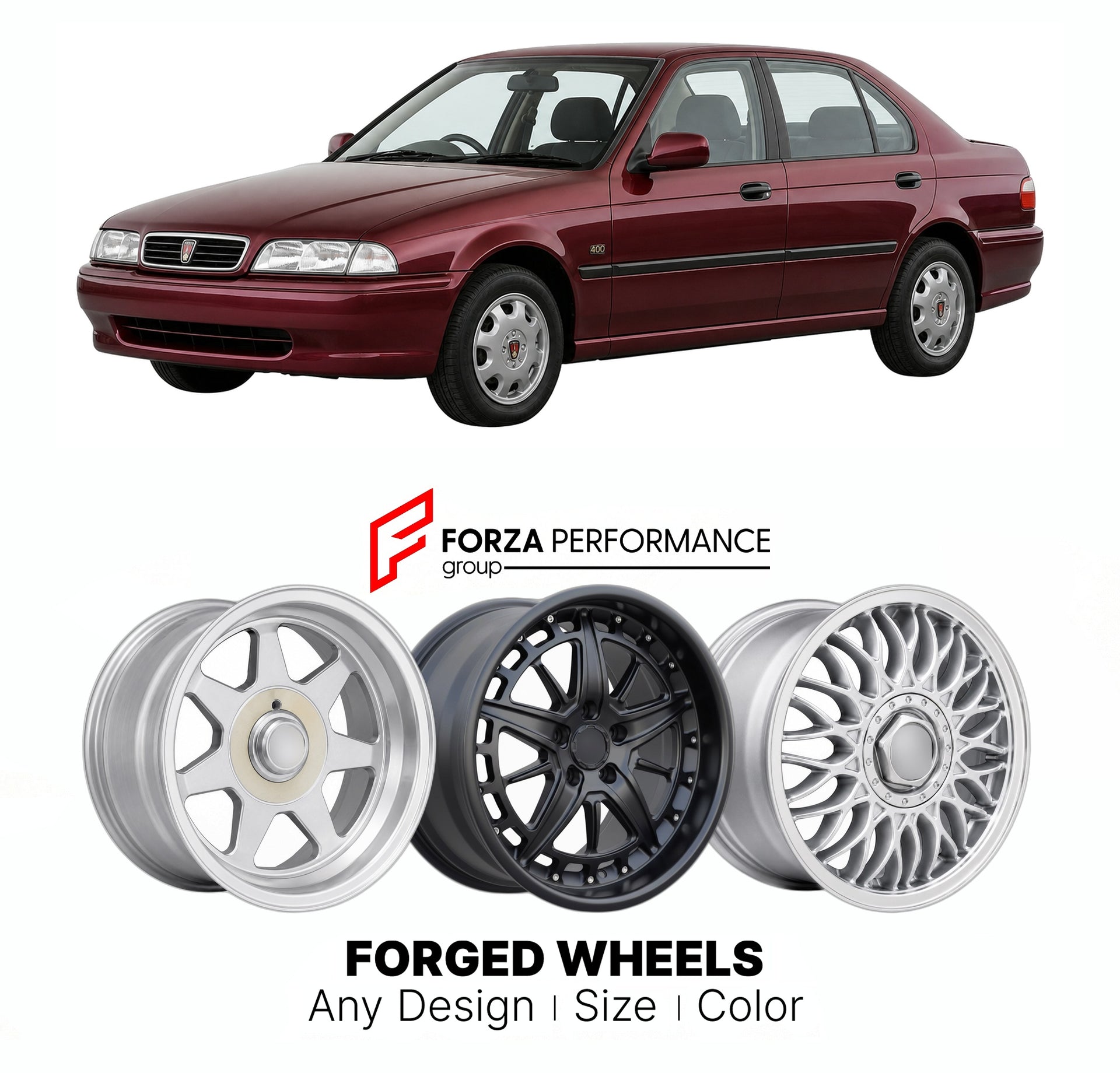 CUSTOM CLASSIC VINTAGE RESTOMOD RETRO OLD SCHOOL FORGED WHEELS RIMS for ROVER 400 HH-R 1995 - 1999

Custom forged wheels for Rover 400 HH-R 1995 - 1999. Classic, vintage, restomod wheel designs made to order in custom sizes, offsets, colors and finishes.

We manufacture premium quality forged wheels rims for Rover 400 HH-R 1995 - 1999 in any design, size, color.

THIS WHEEL DESIGN CAN BE CUSTOM-MADE FOR YOUR CAR IN ANY SIZE AND COLOR OPTIONS
Available in monoblock, 2-piece, 3-piece, duoblock, beadlock
3D wh