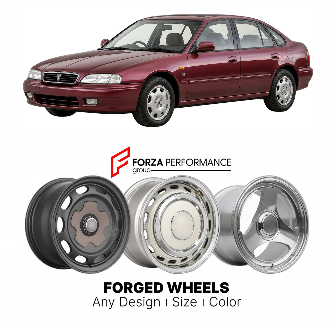CUSTOM CLASSIC VINTAGE RESTOMOD RETRO OLD SCHOOL FORGED WHEELS RIMS for ROVER 400 R8 HH-R 1990 - 1999

Custom forged wheels for Rover 400 R8 HH-R 1990 - 1999. Classic, vintage, restomod wheel designs made to order in custom sizes, offsets, colors and finishes.

We manufacture premium quality forged wheels rims for Rover 400 R8 HH-R 1990 - 1999 in any design, size, color.

THIS WHEEL DESIGN CAN BE CUSTOM-MADE FOR YOUR CAR IN ANY SIZE AND COLOR OPTIONS
Available in monoblock, 2-piece, 3-piece, duoblock, beadl