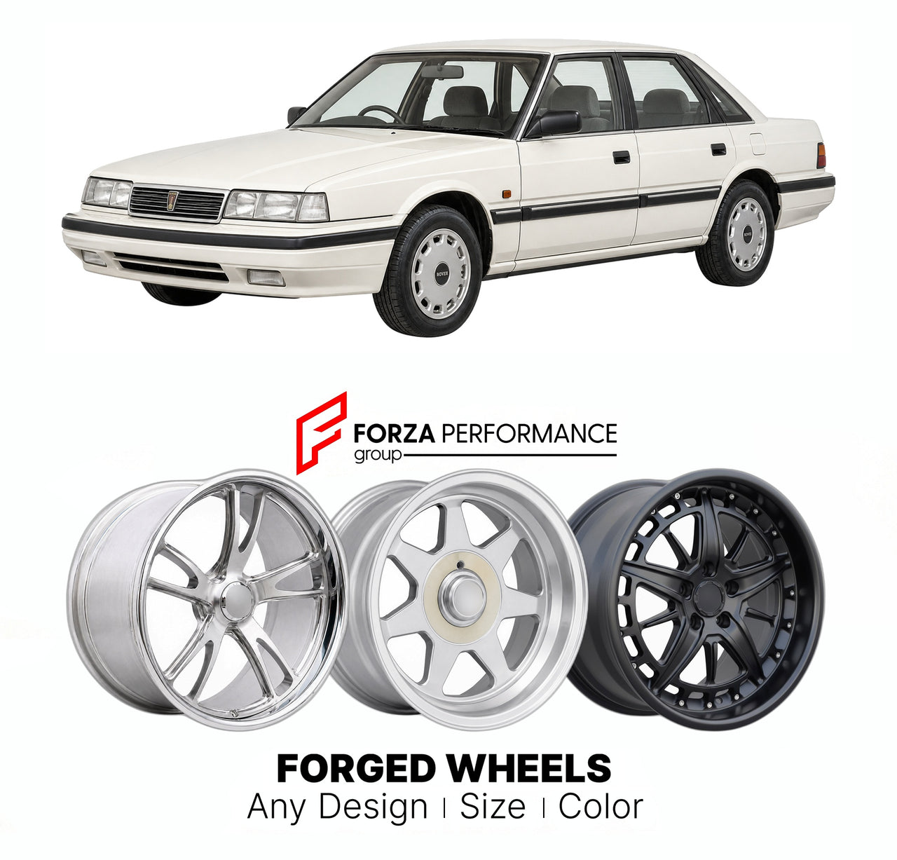 CUSTOM CLASSIC VINTAGE RESTOMOD RETRO OLD SCHOOL FORGED WHEELS RIMS for ROVER 800 MK 1 1986 - 1991

Custom forged wheels for Rover 800 MK 1 1986 - 1991. Classic, vintage, restomod wheel designs made to order in custom sizes, offsets, colors and finishes.

We manufacture premium quality forged wheels rims for Rover 800 MK 1 1986 - 1991 in any design, size, color.

THIS WHEEL DESIGN CAN BE CUSTOM-MADE FOR YOUR CAR IN ANY SIZE AND COLOR OPTIONS
Available in monoblock, 2-piece, 3-piece, duoblock, beadlock
3D wh